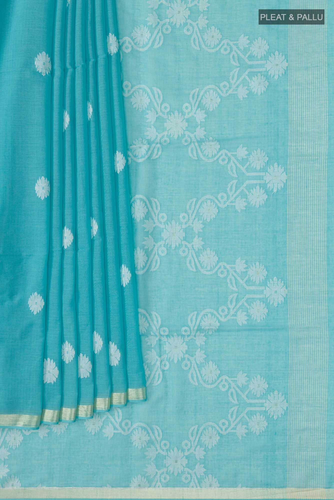 Aaheli-Light Blue Bengal Cotton Saree - Image 2