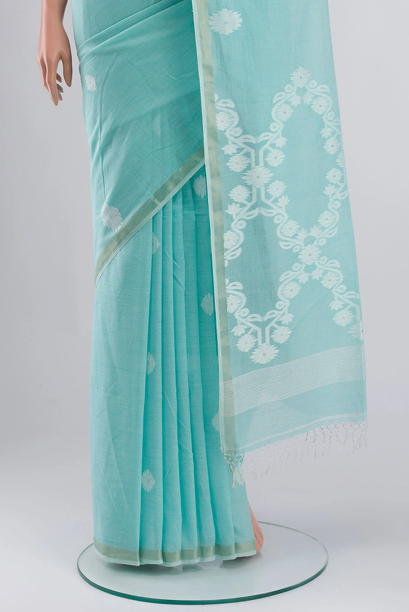 Aaheli-Sky Blue Bengal Cotton Saree - Image 6