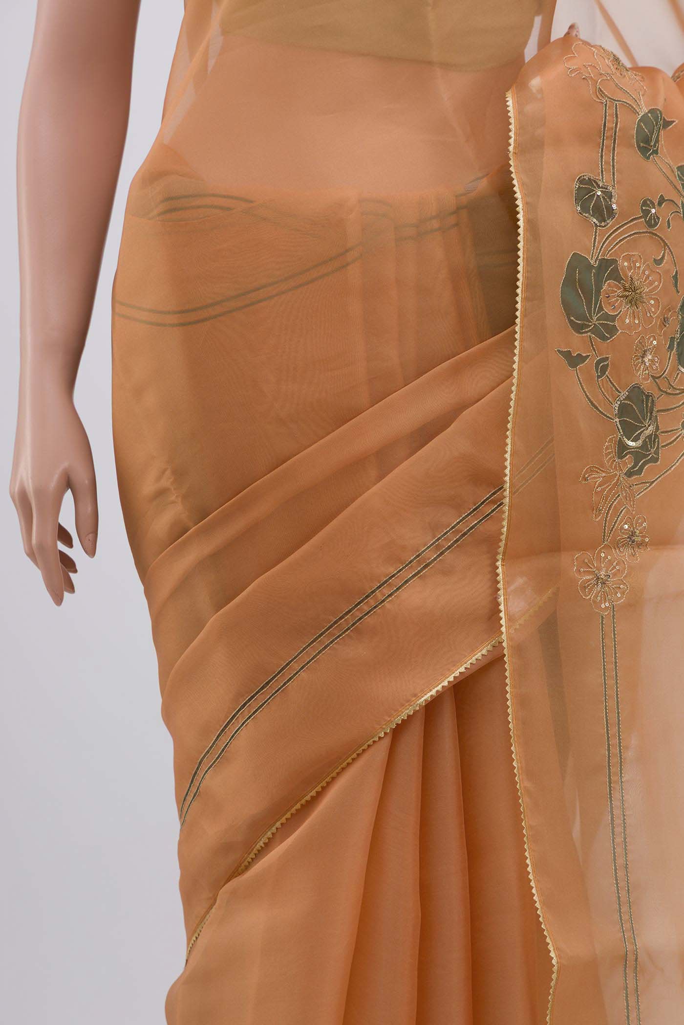 Aboli-Apricot Orange Organza Silk Saree - Image 4