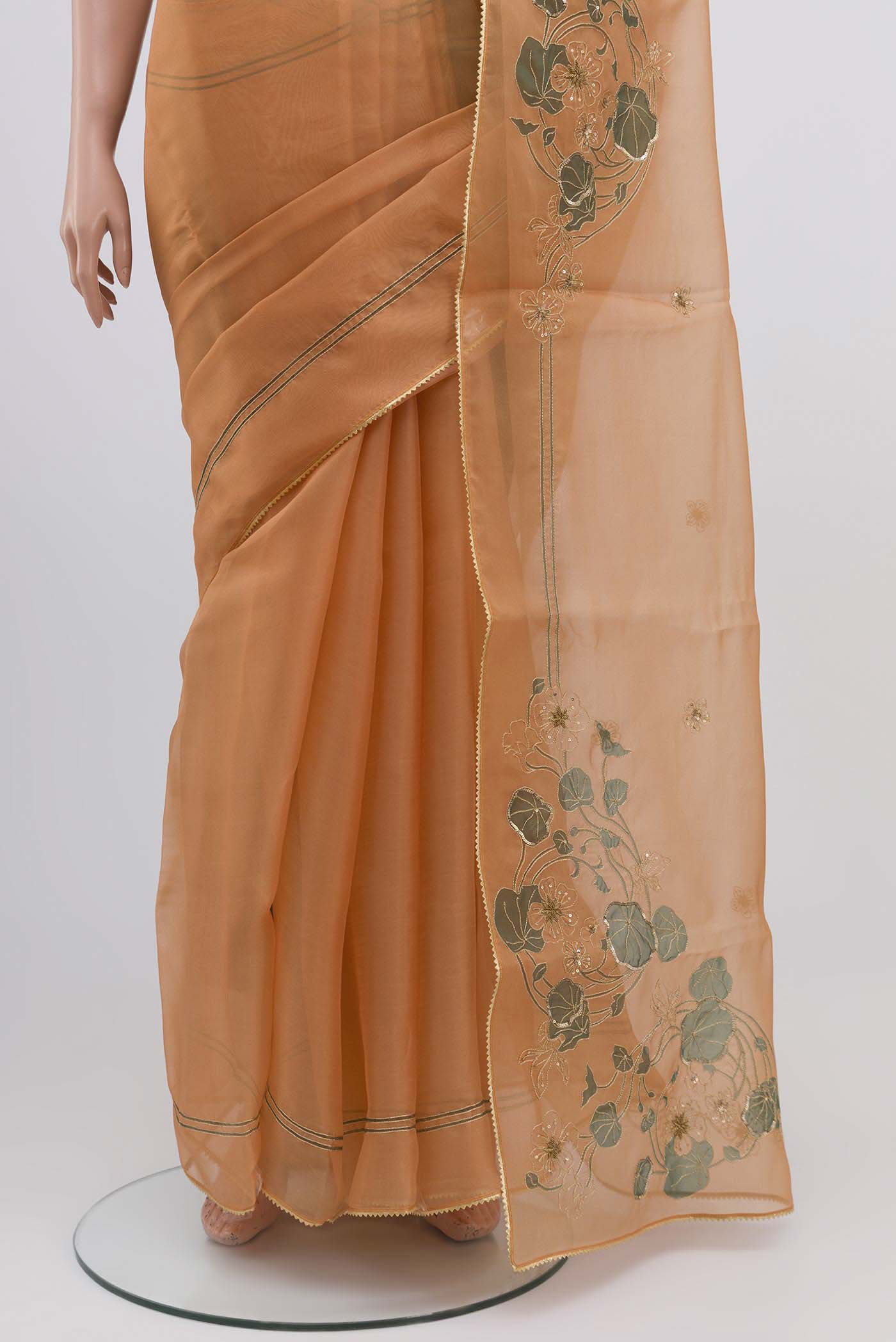 Aboli-Apricot Orange Organza Silk Saree - Image 5