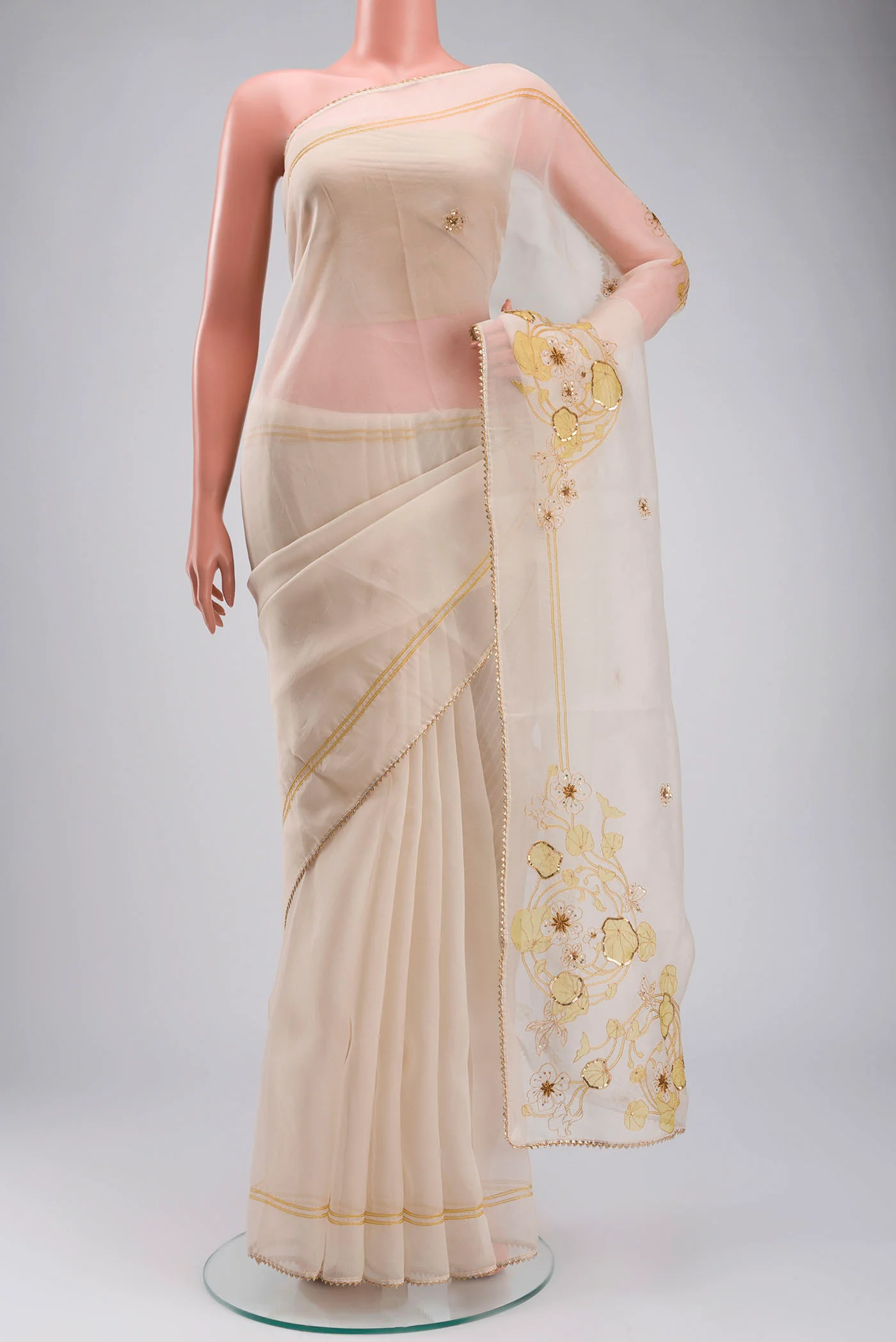 Aboli-Cream Organza Silk Saree - Image 2