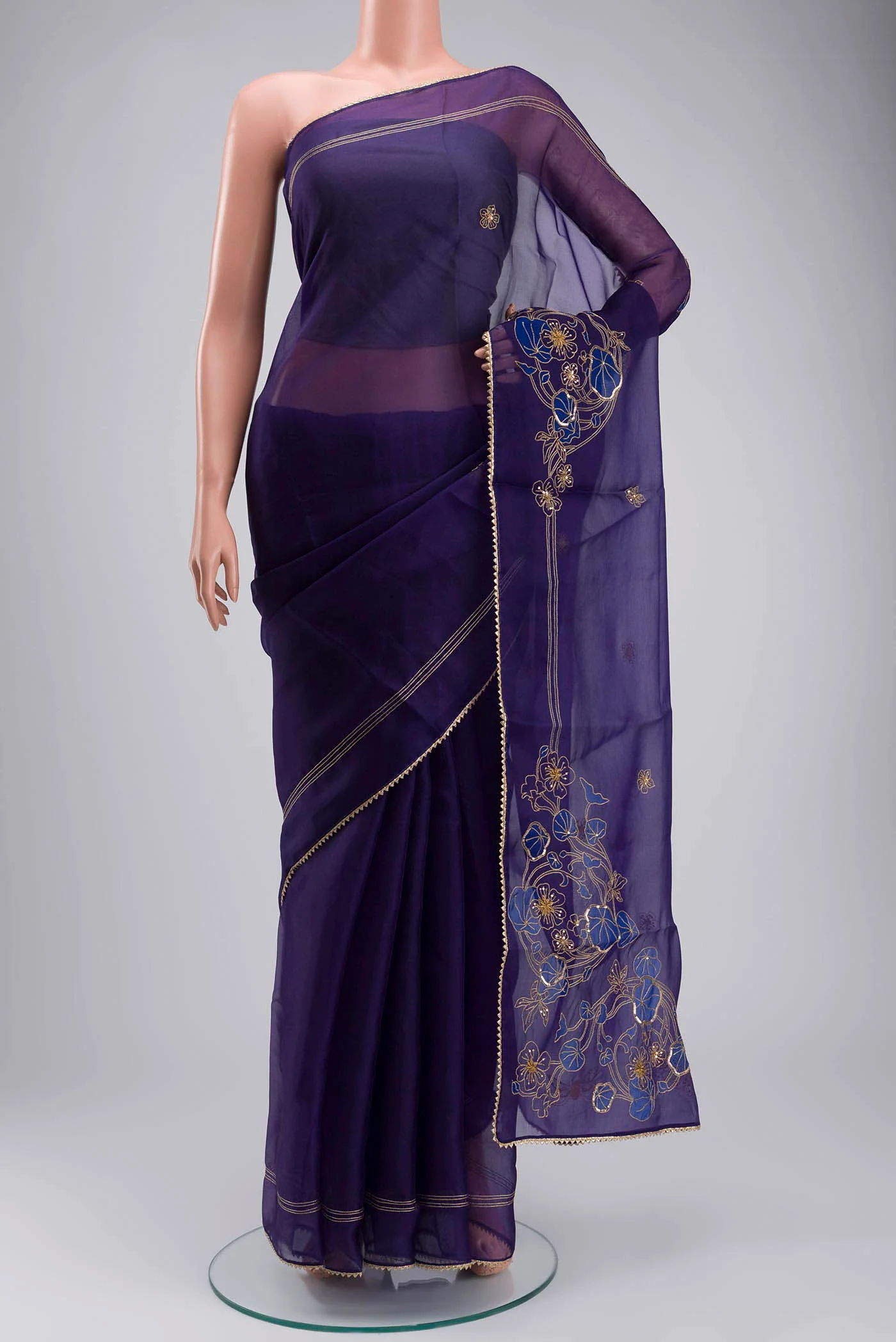 Aboli-Navy Blue Organza Silk Saree - Image 2