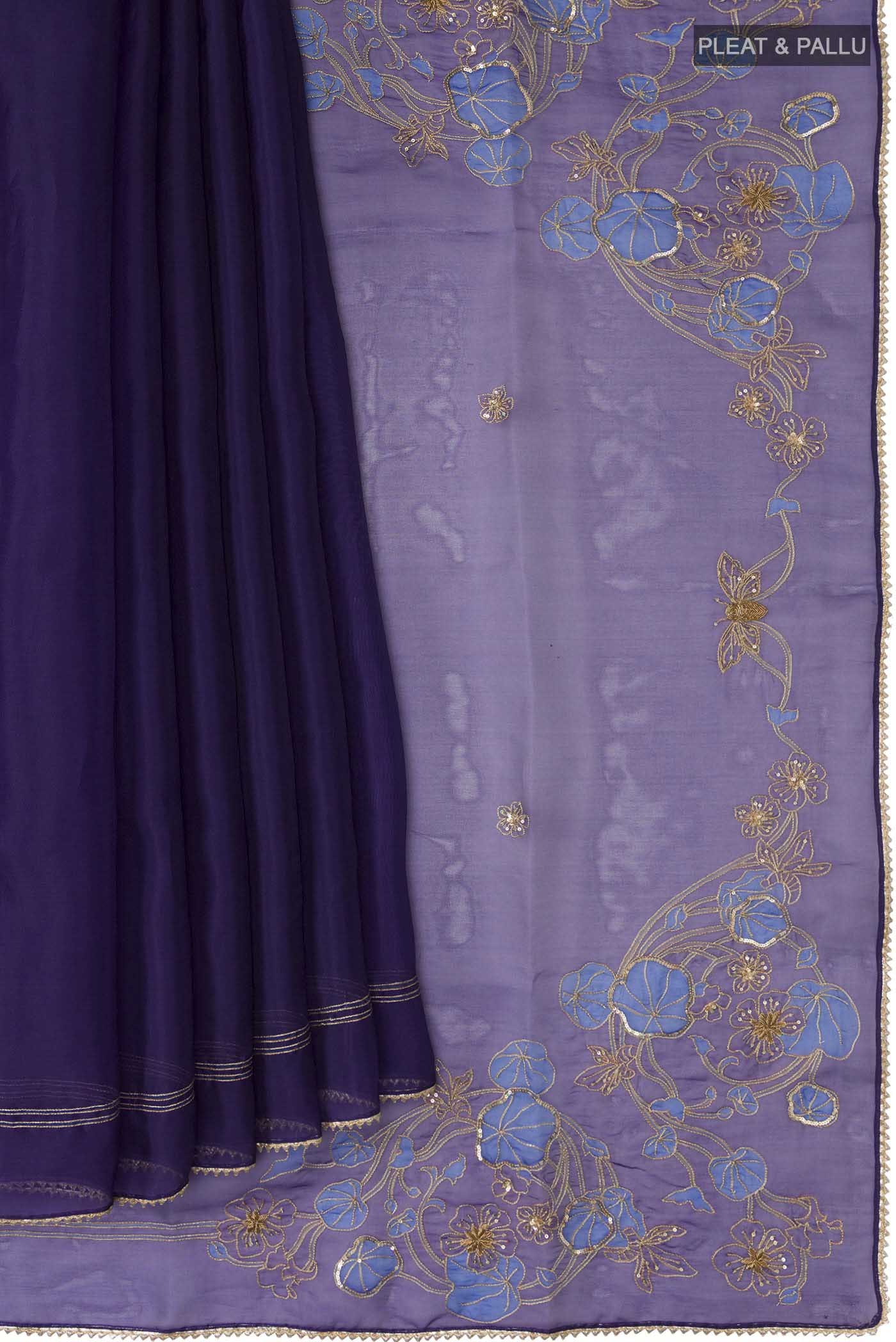 Aboli-Navy Blue Organza Silk Saree - Image 3