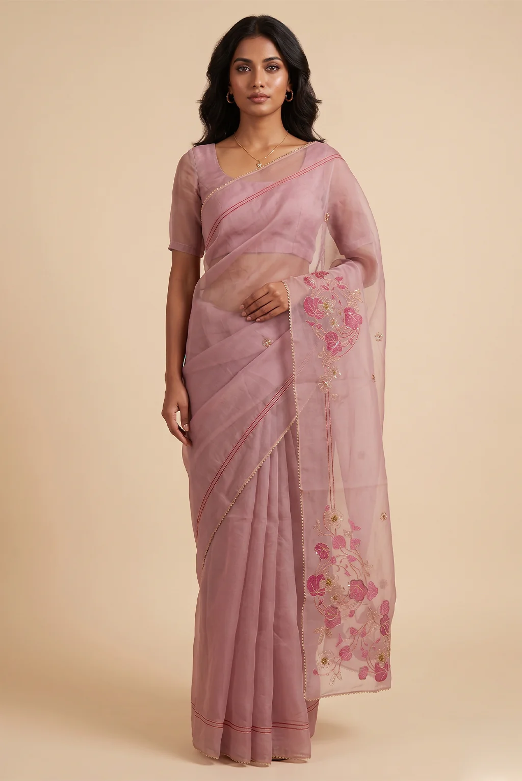 Aboli-Pink Organza Silk Saree