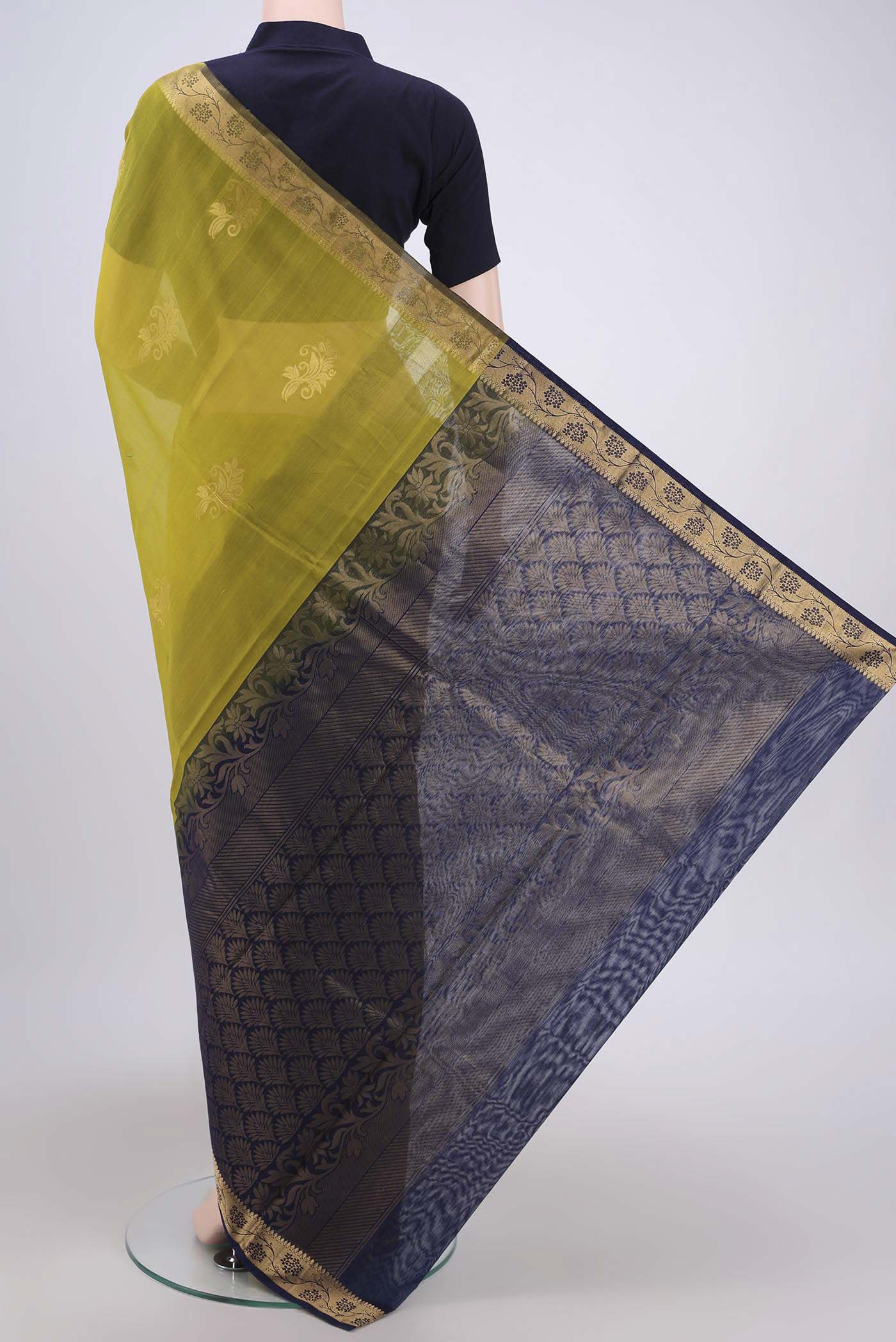 Yellow Silk Cotton Saree - Image 3