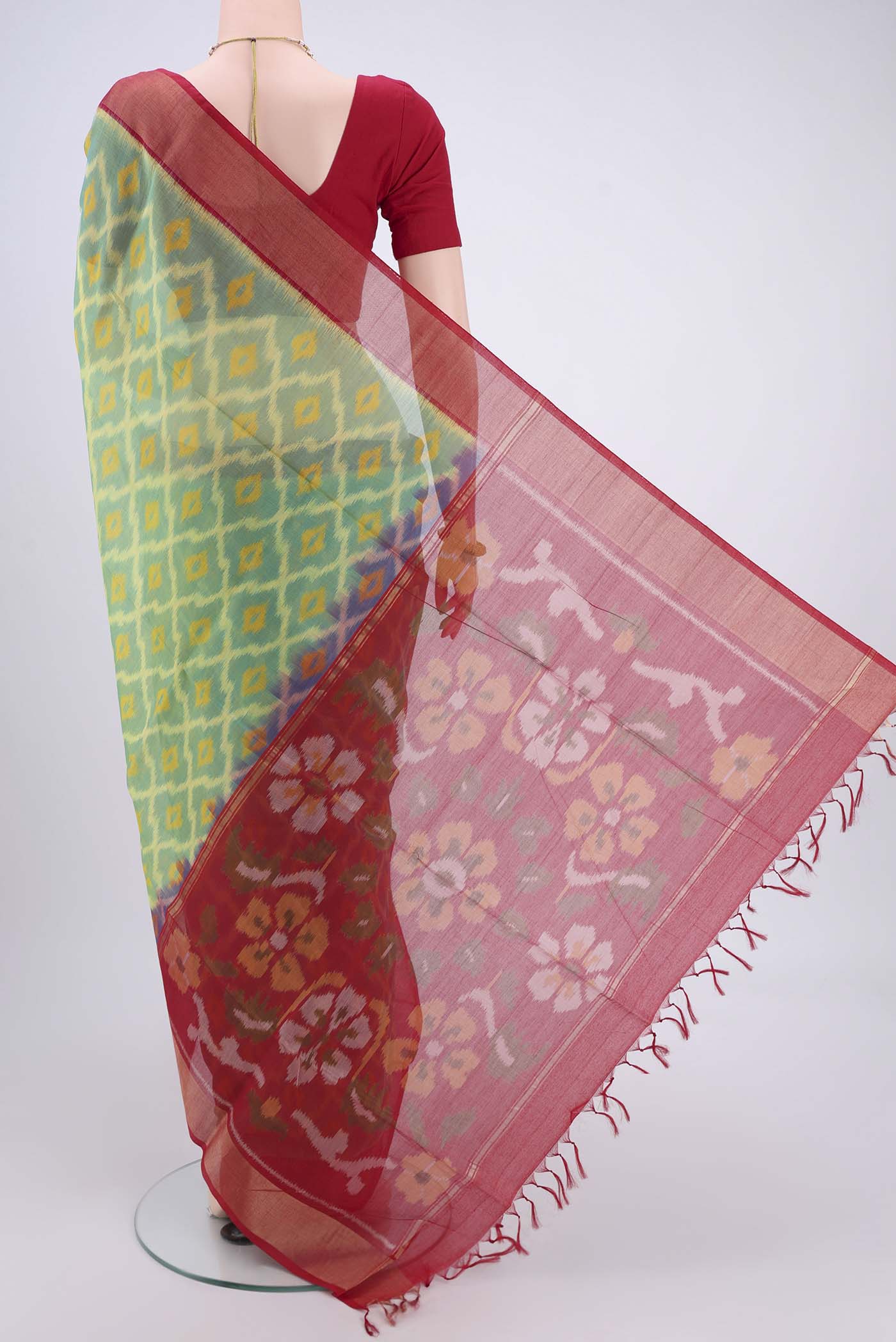 Light Green Silk Cotton Saree - Image 3