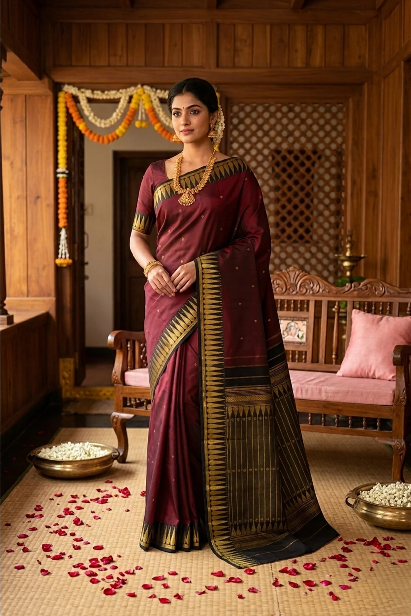 Amara-Maroon Kanchipuram Silk Saree