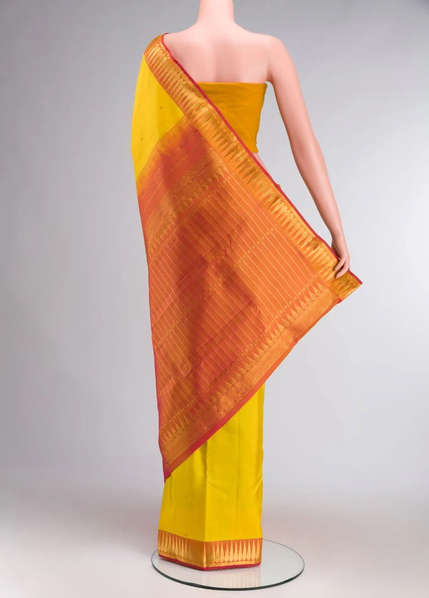 Amara-Mustard Yellow Kanchipuram Silk Saree - Image 5