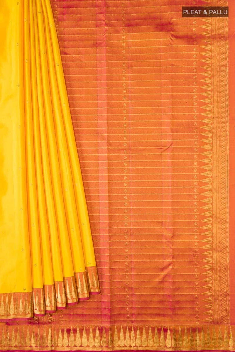 Amara-Mustard Yellow Kanchipuram Silk Saree - Image 7