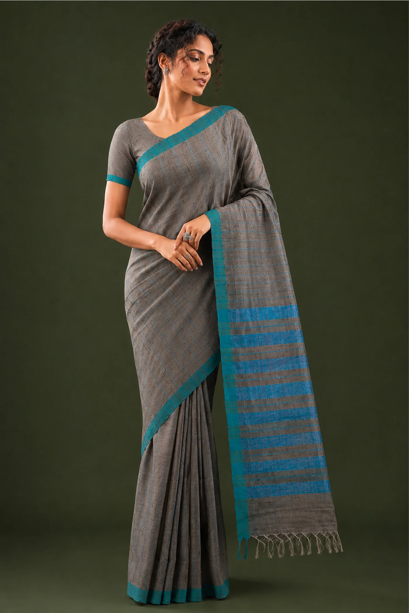 Amisha-Grey Bhagalpuri Tussar Silk Saree