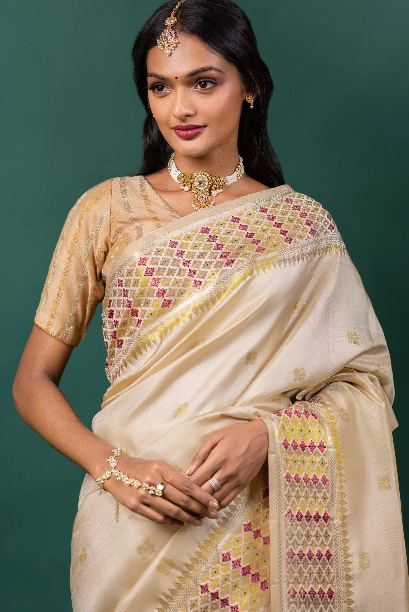 Amodhini - Off White Kanchipuram Silk Saree - Image 4