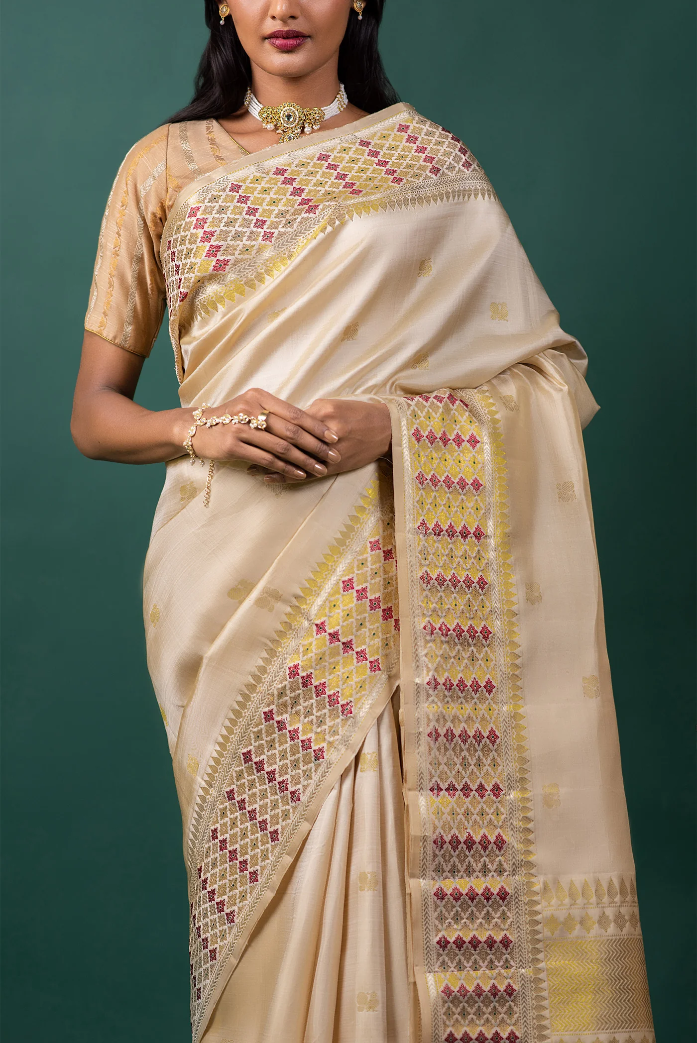 Amodhini - Off White Kanchipuram Silk Saree - Image 5