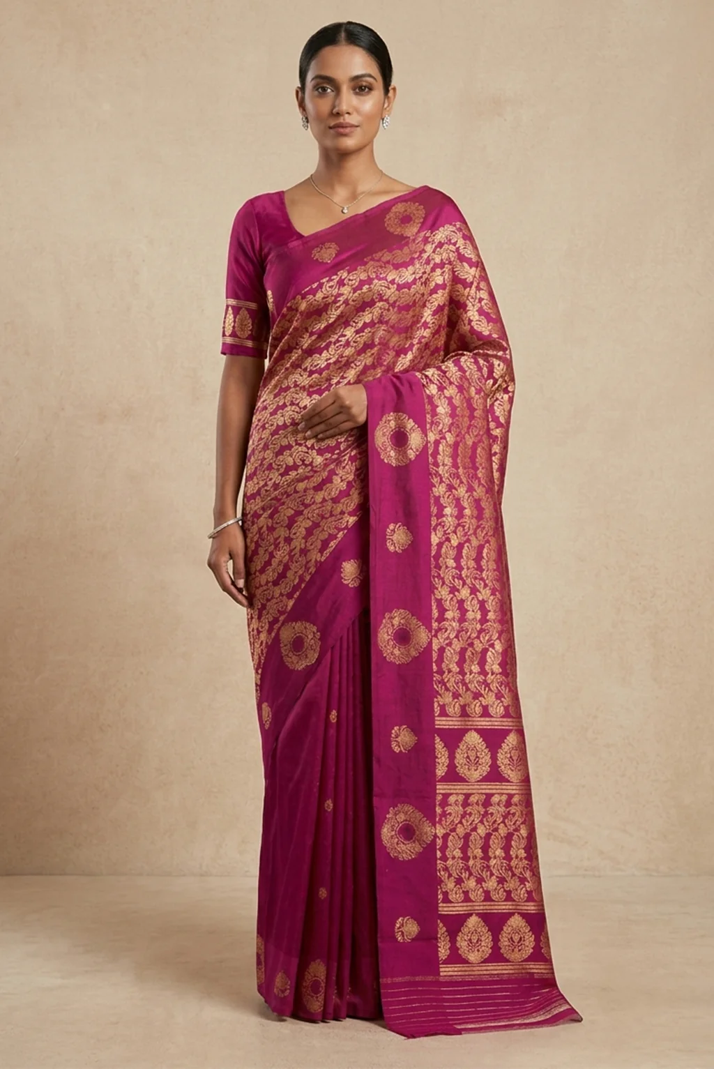 Anaar-Pink Banarasi Katan Silk Saree