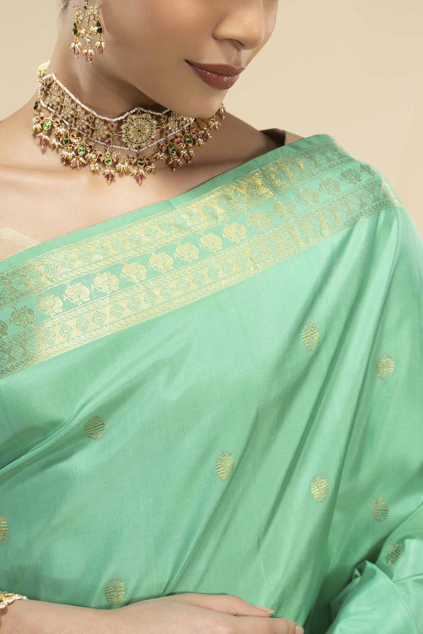 Anudhyana-Turquoise Kanchipuram Silk Saree - Image 3