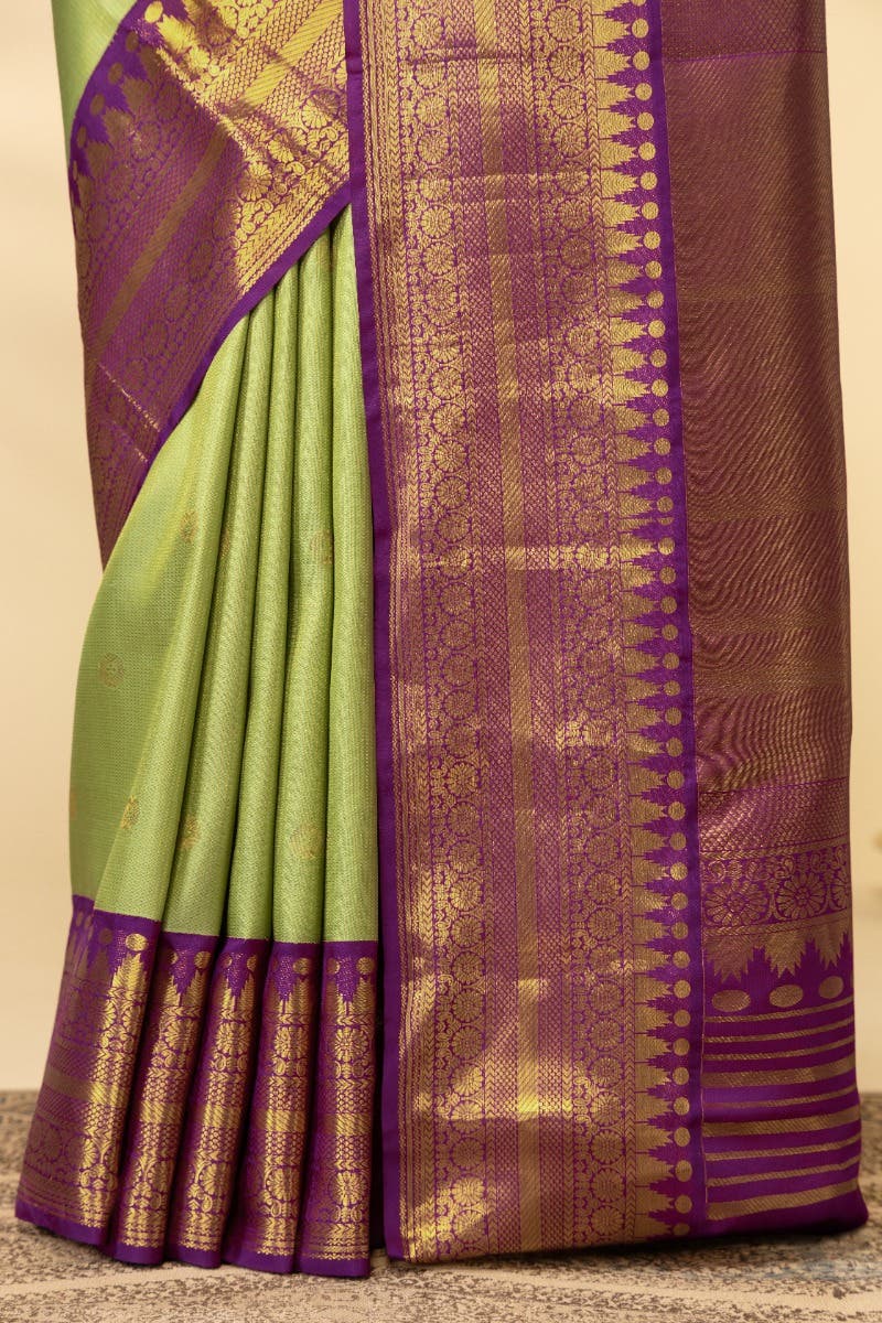 Anugraha-Pista Green Kanchipuram Silk Saree - Image 5