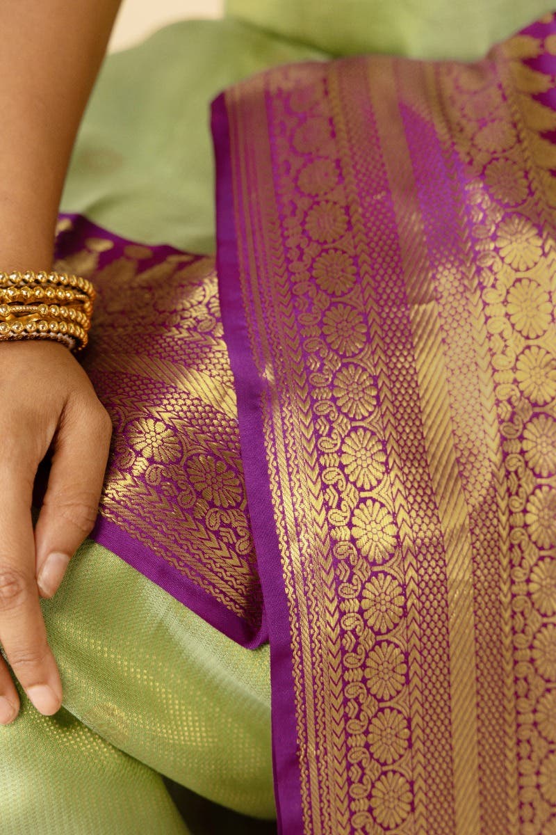 Anugraha-Pista Green Kanchipuram Silk Saree - Image 6