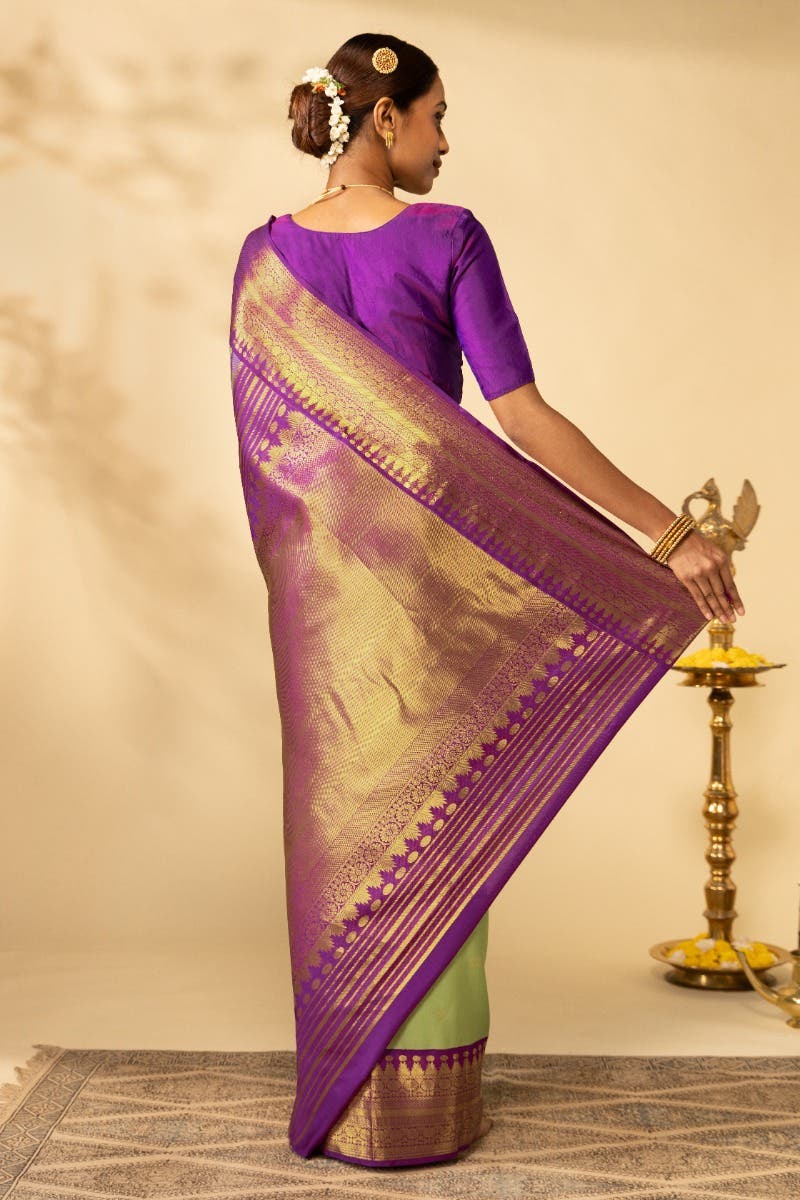 Anugraha-Pista Green Kanchipuram Silk Saree - Image 8