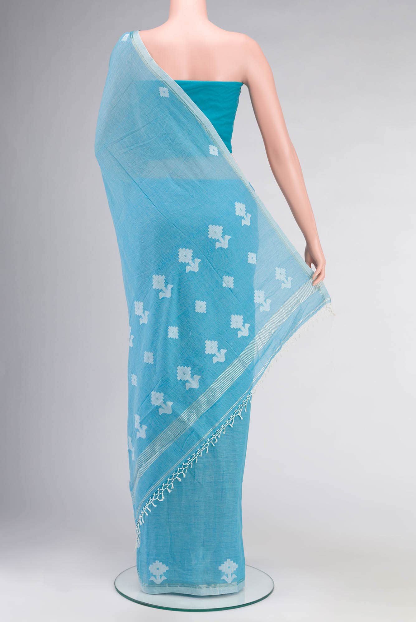 Anuradha-Sky Blue Bengal Cotton saree - Image 10