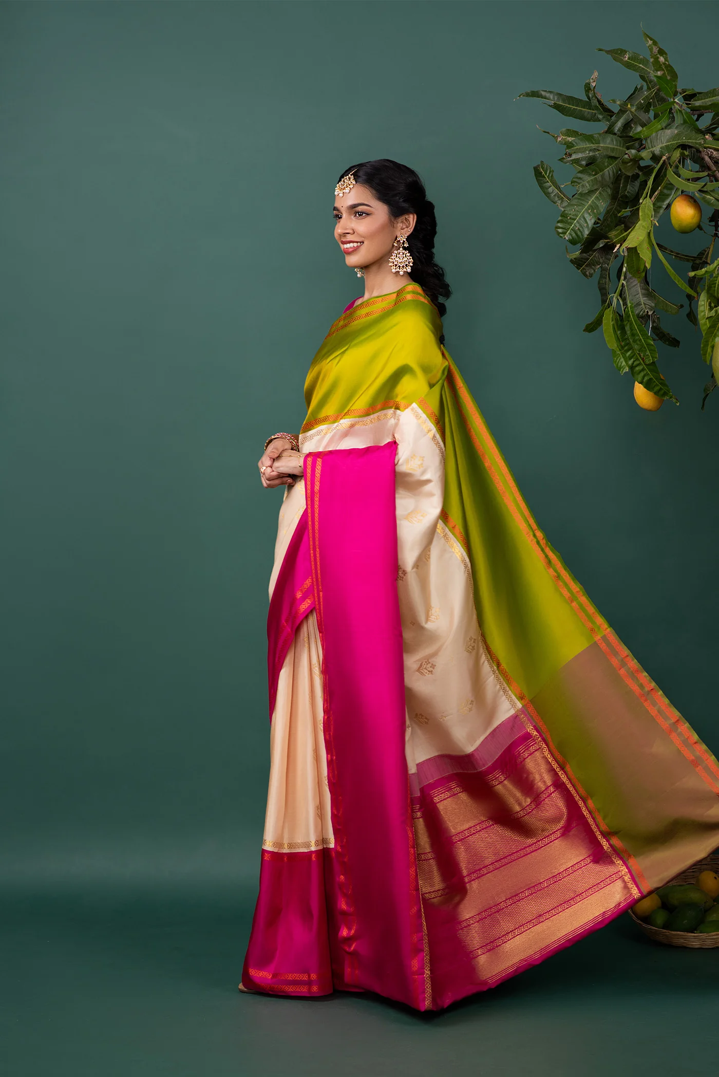 Arunima - Off White Muppagam Kanchipuram Silk Saree - Image 3
