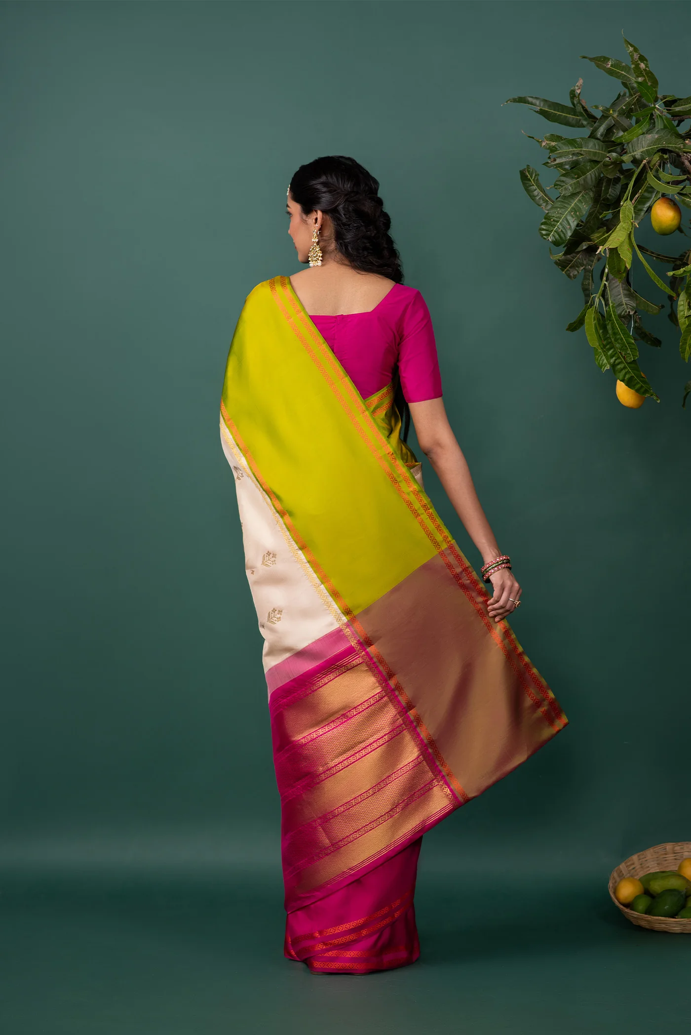 Arunima - Off White Muppagam Kanchipuram Silk Saree - Image 7