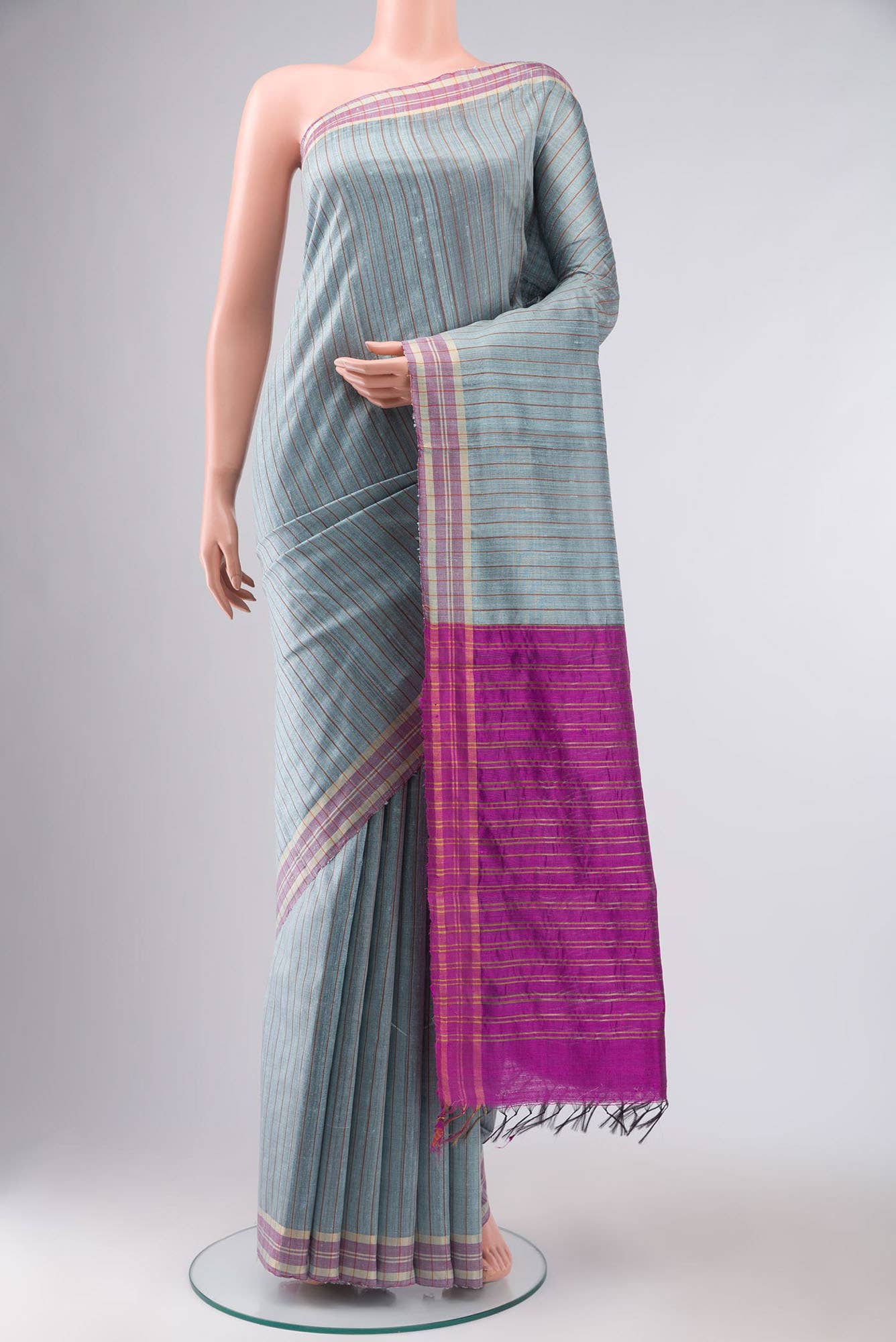 Avni-Blue Grey Bhagalpuri Tussar Silk Saree - Image 2