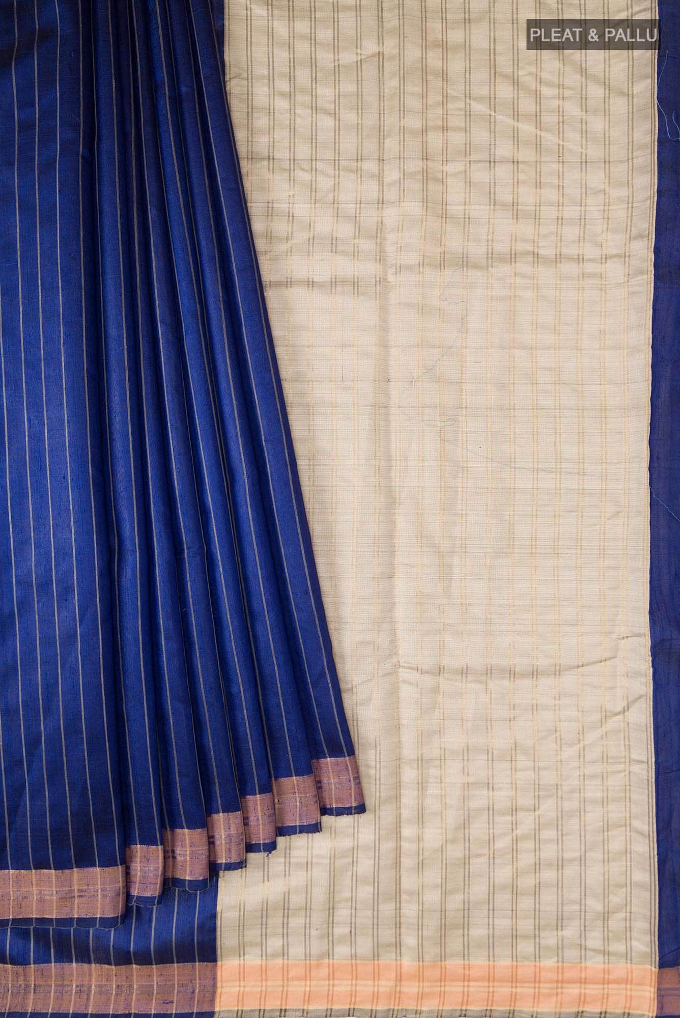 Avni-Royal Blue Bhagalpuri Tussar Silk Saree - Image 7