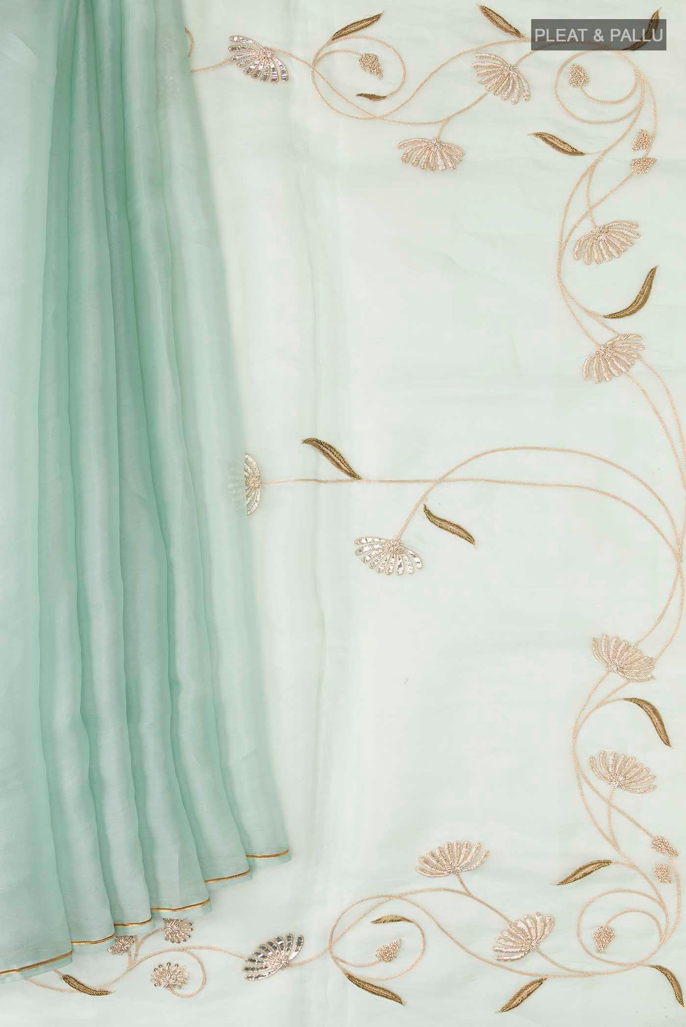 Bahar-Green Organza Silk Saree - Image 2