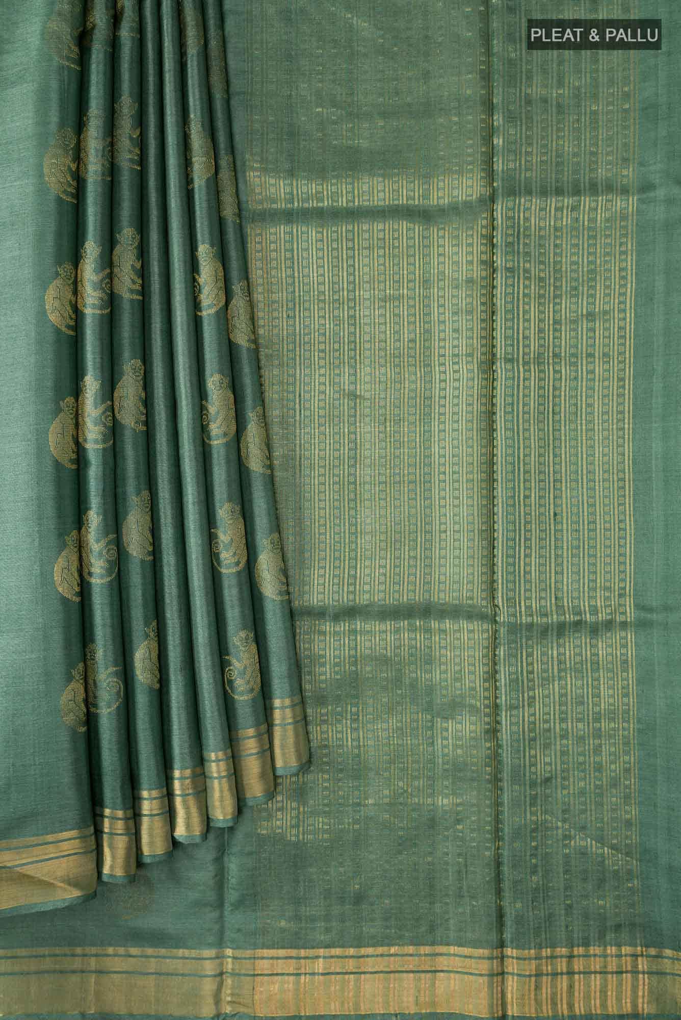 Banana Bandit-Green Bhagalpuri Tussar Silk Saree - Image 6