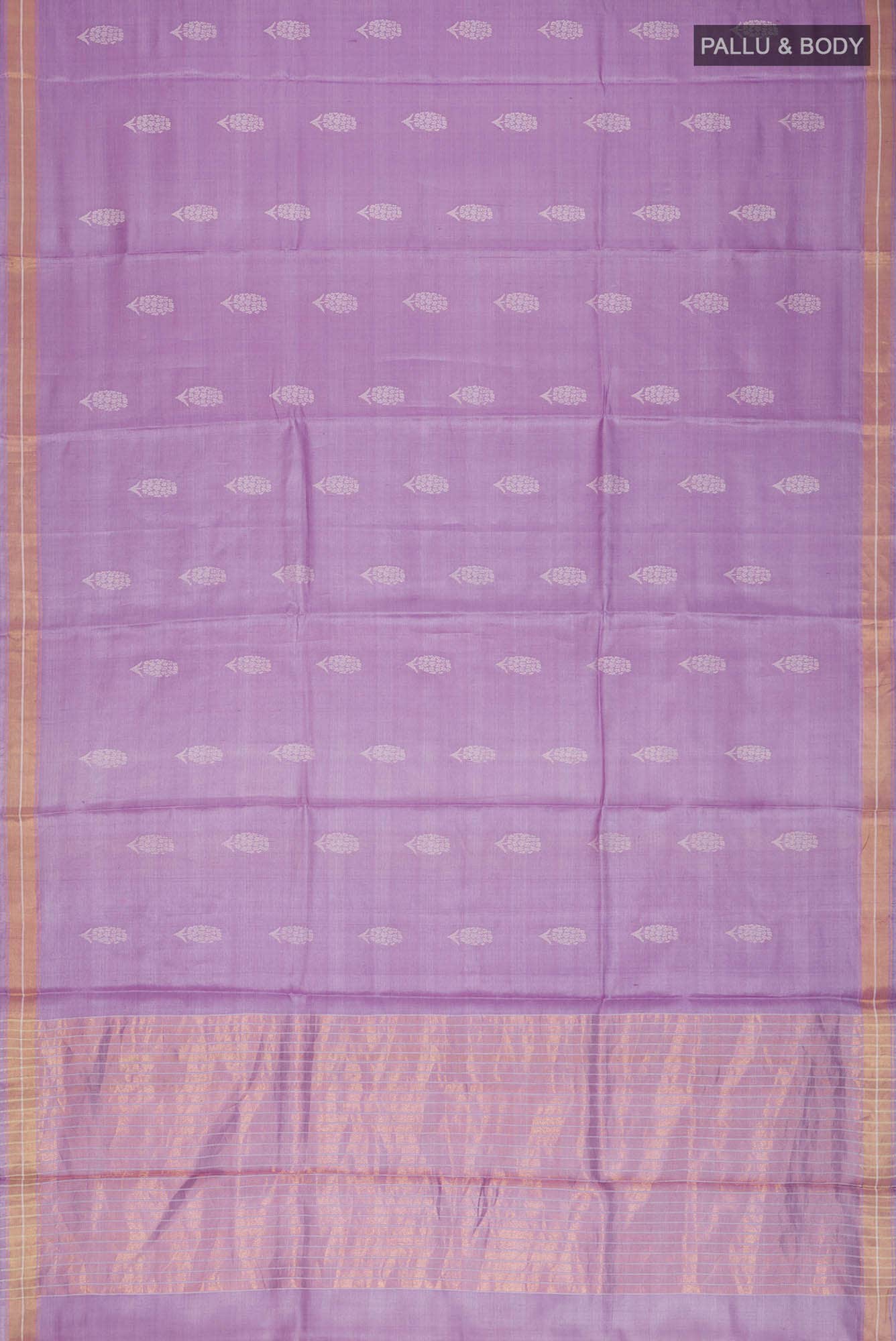 Basket of Lavender Flowers -Bhagalpuri Tussar Silk Saree in Lavender Color - Image 10