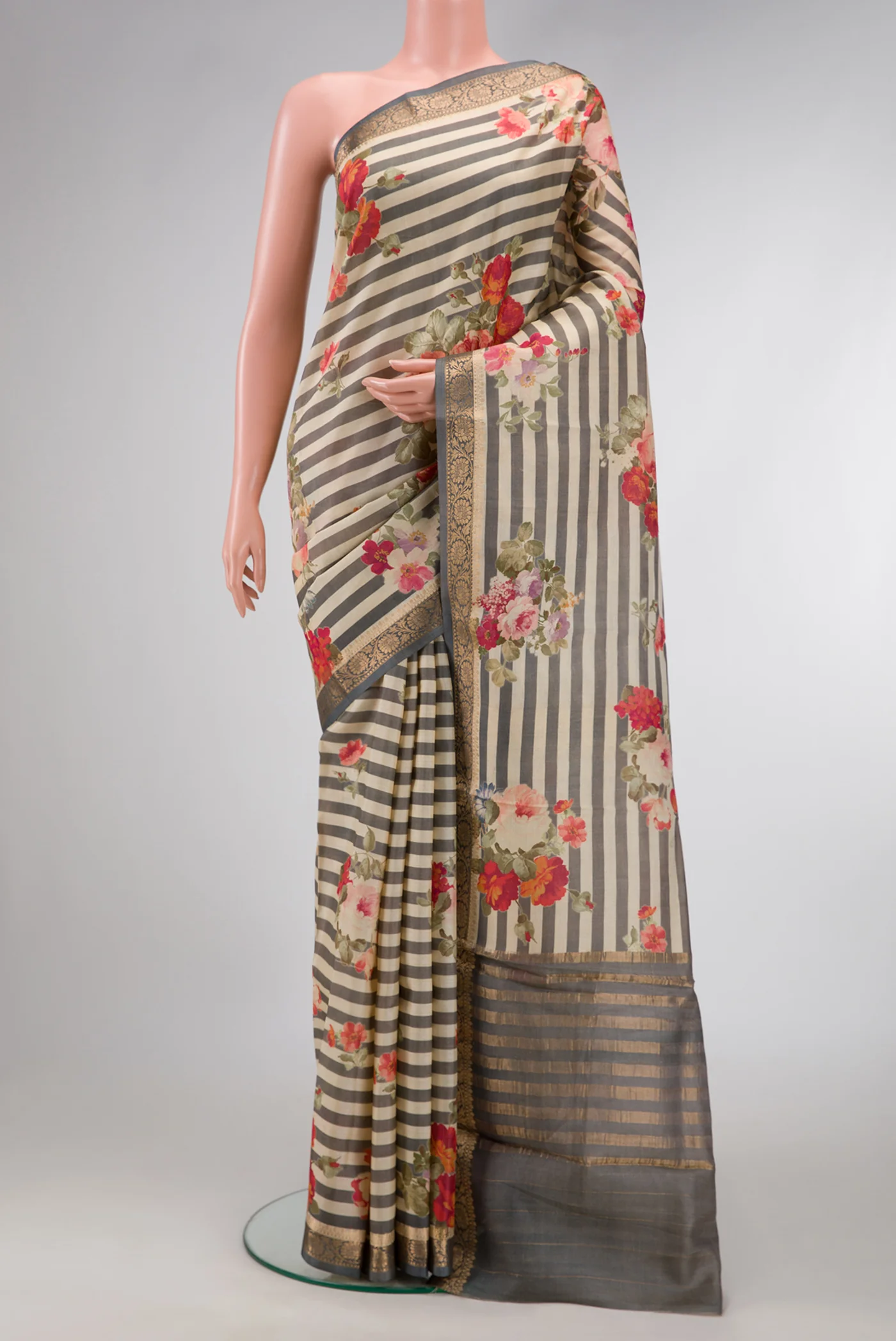 Beige Tussar Silk Saree