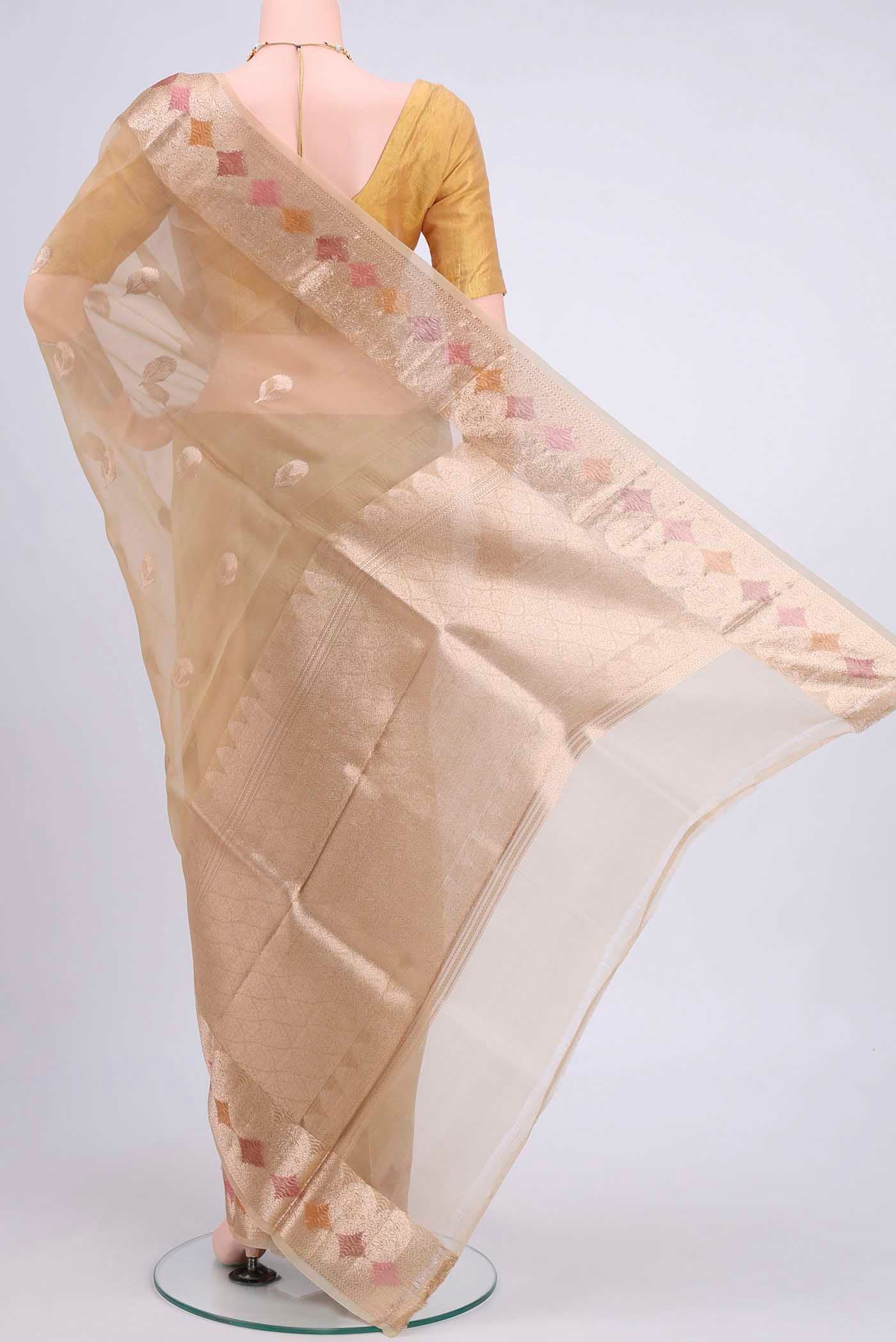 Beige Organza Silk Saree - Image 3