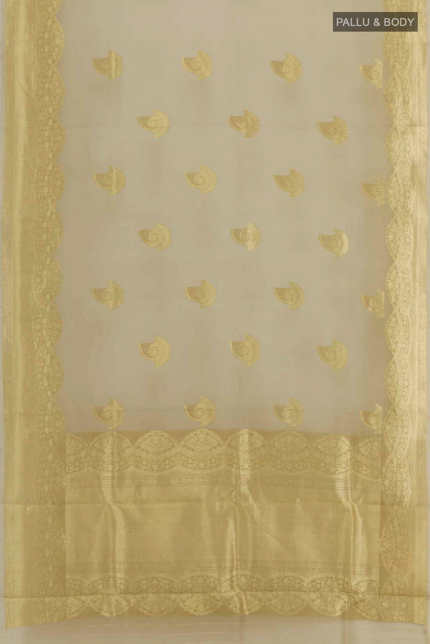 Beige Banarasi Kora Silk Saree - Image 3