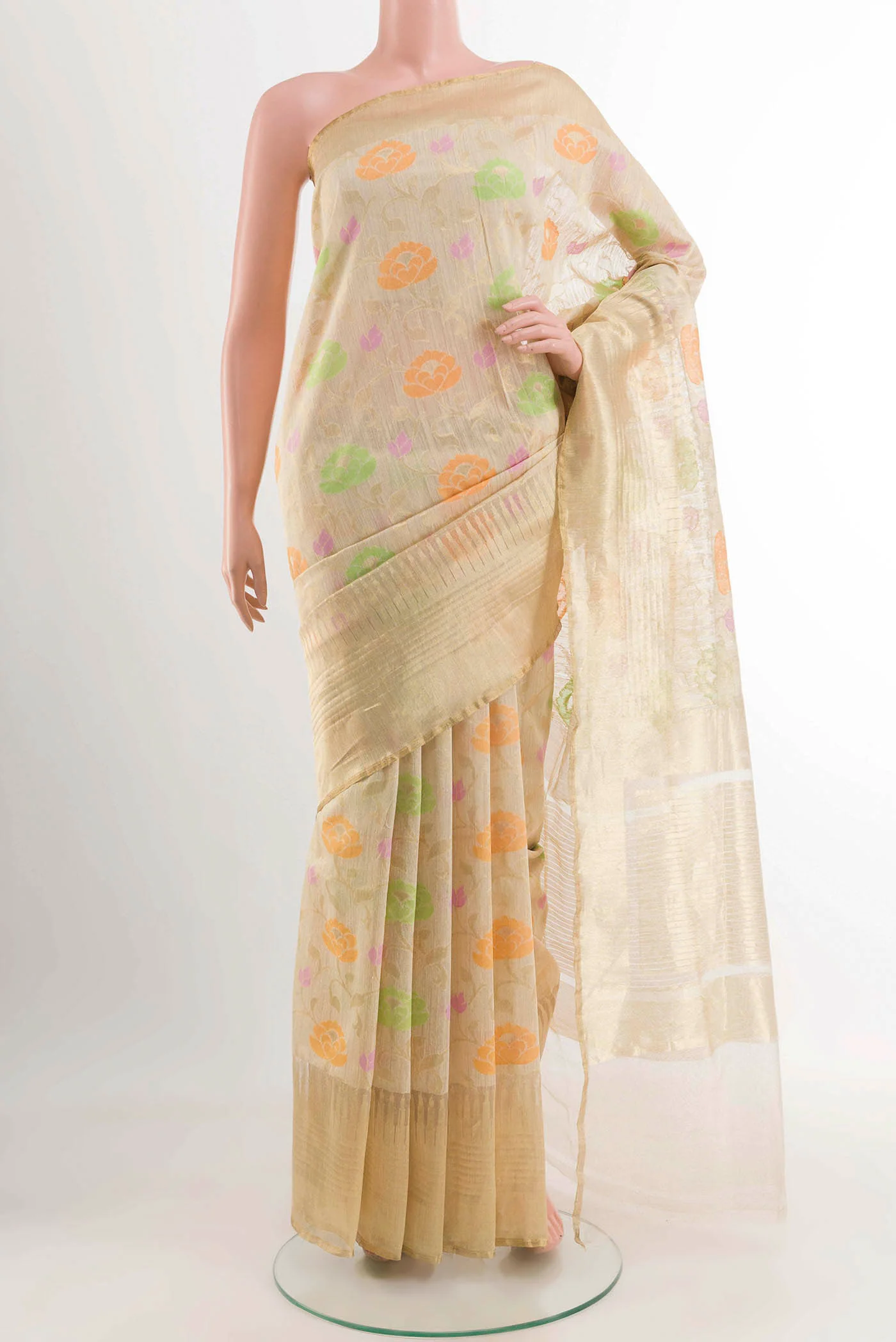 Beige Banarasi Kora Silk Saree