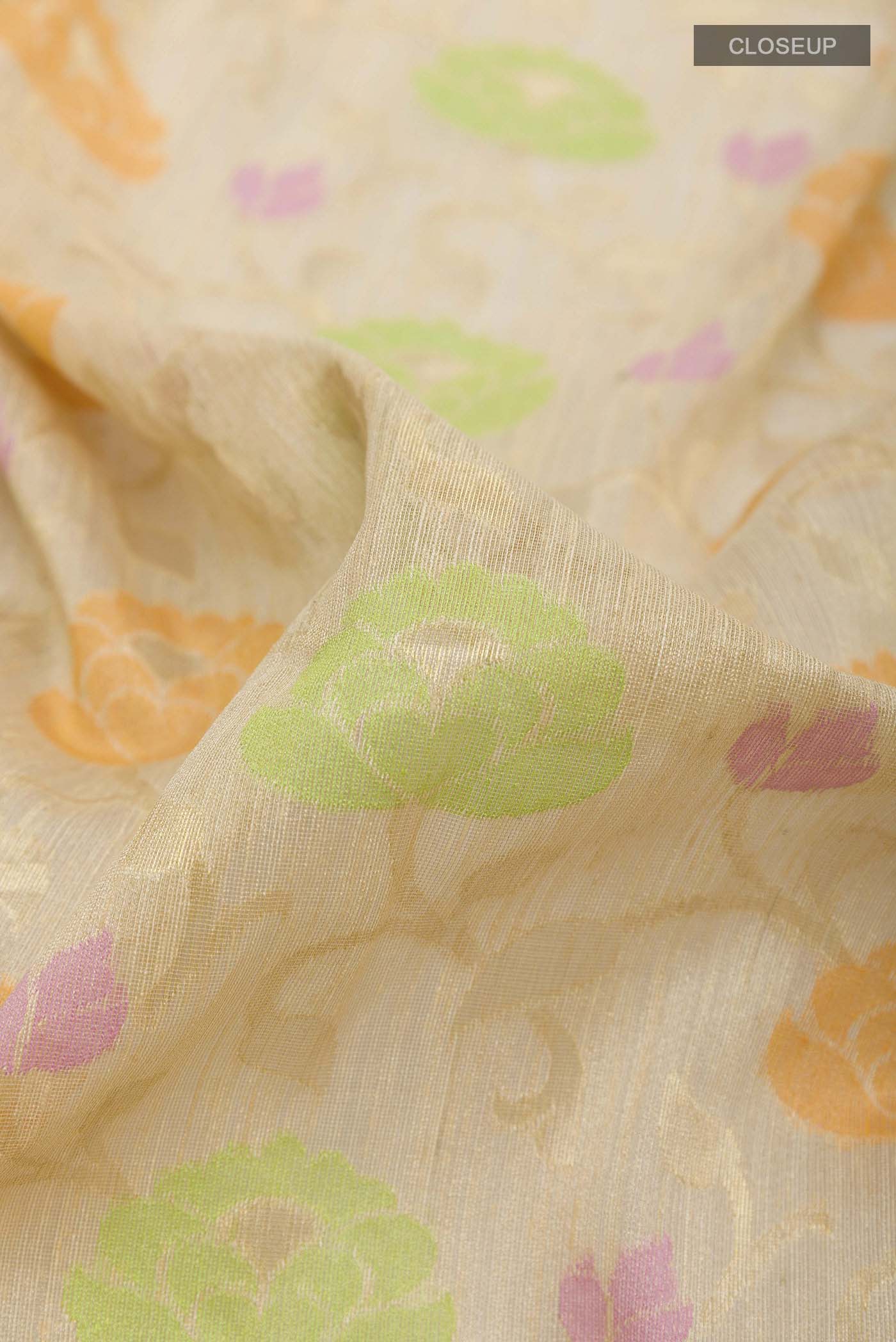 Beige Banarasi Kora Silk Saree - Image 2