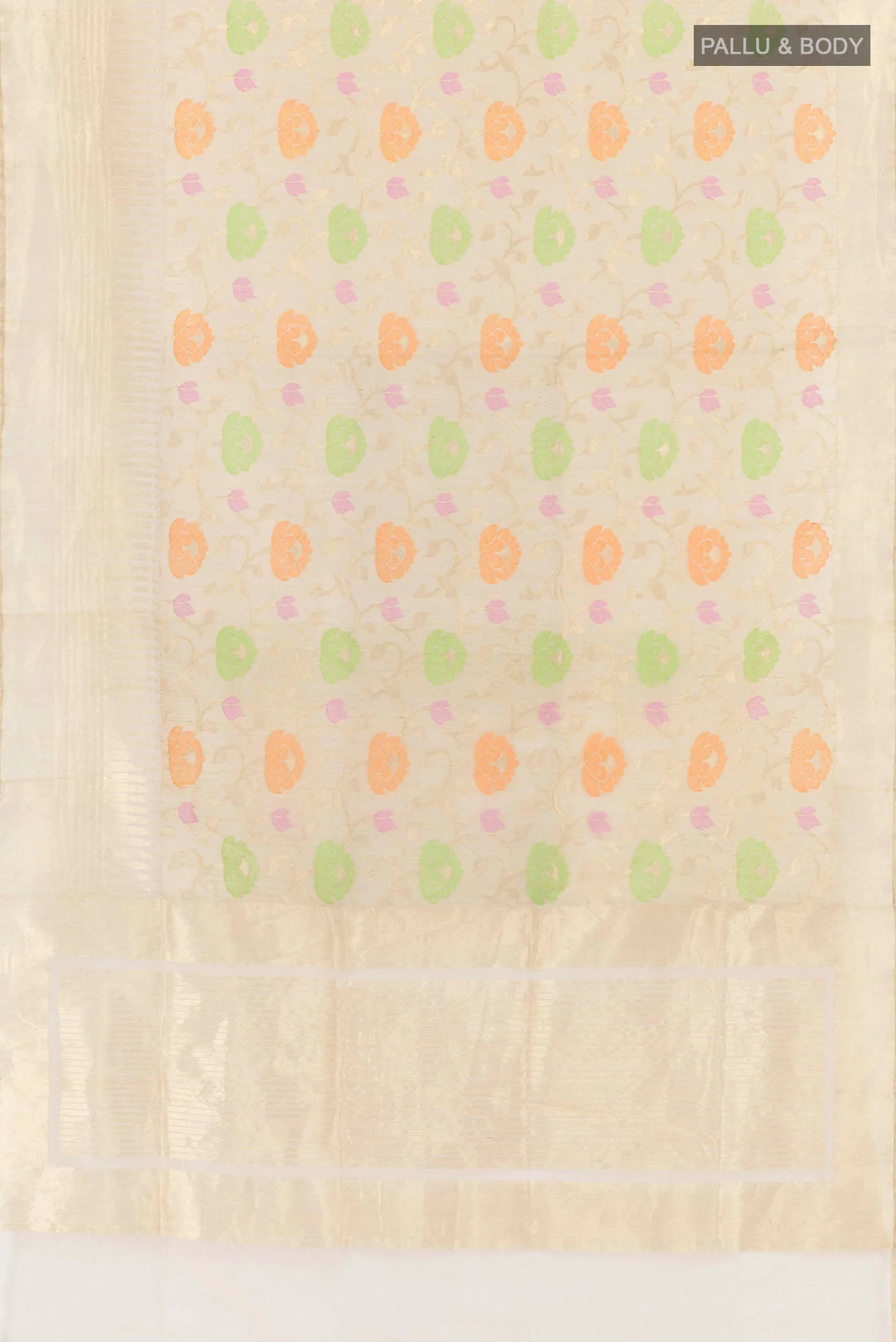 Beige Banarasi Kora Silk Saree - Image 5