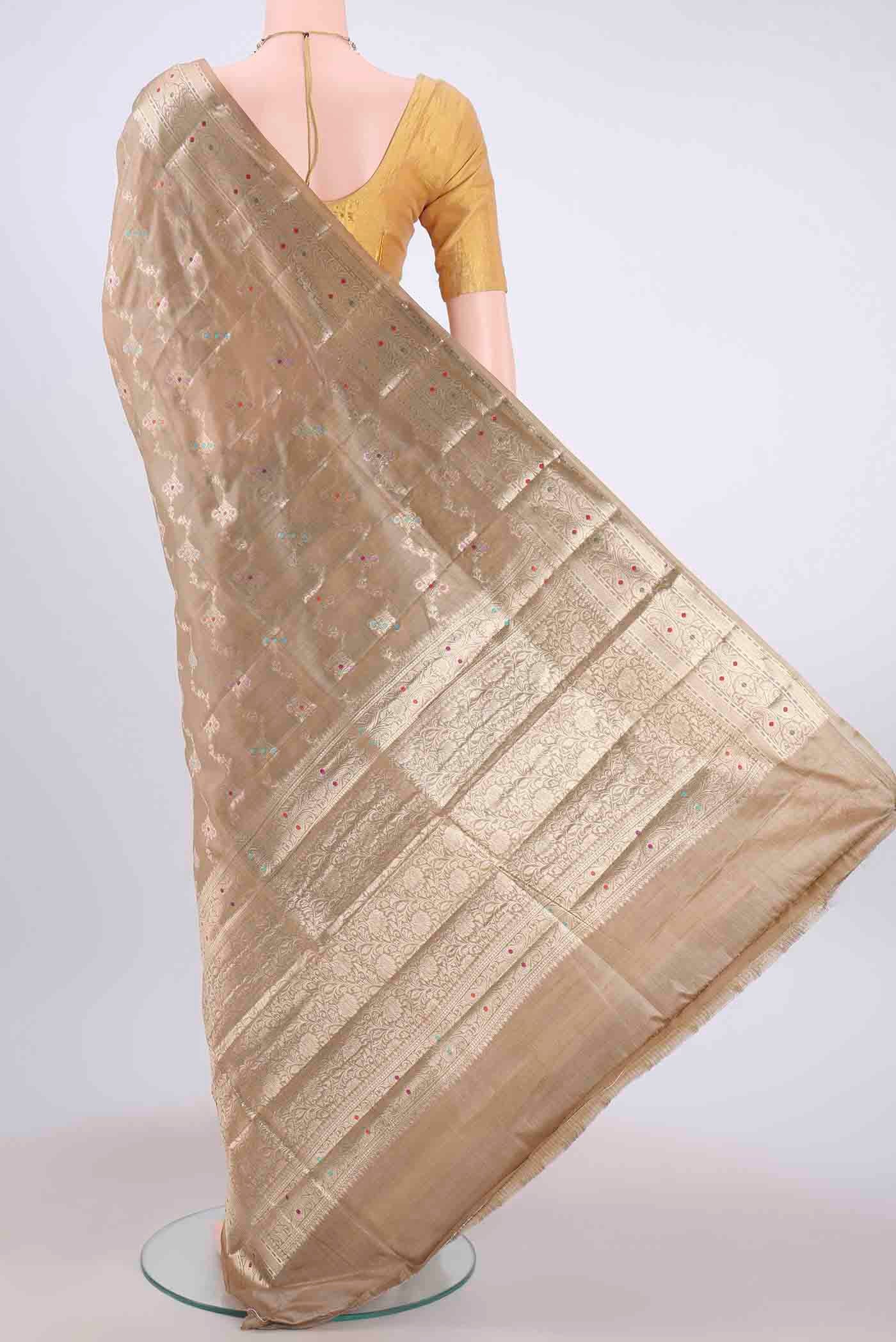Beige Banarasi Tussar Silk Saree - Image 3