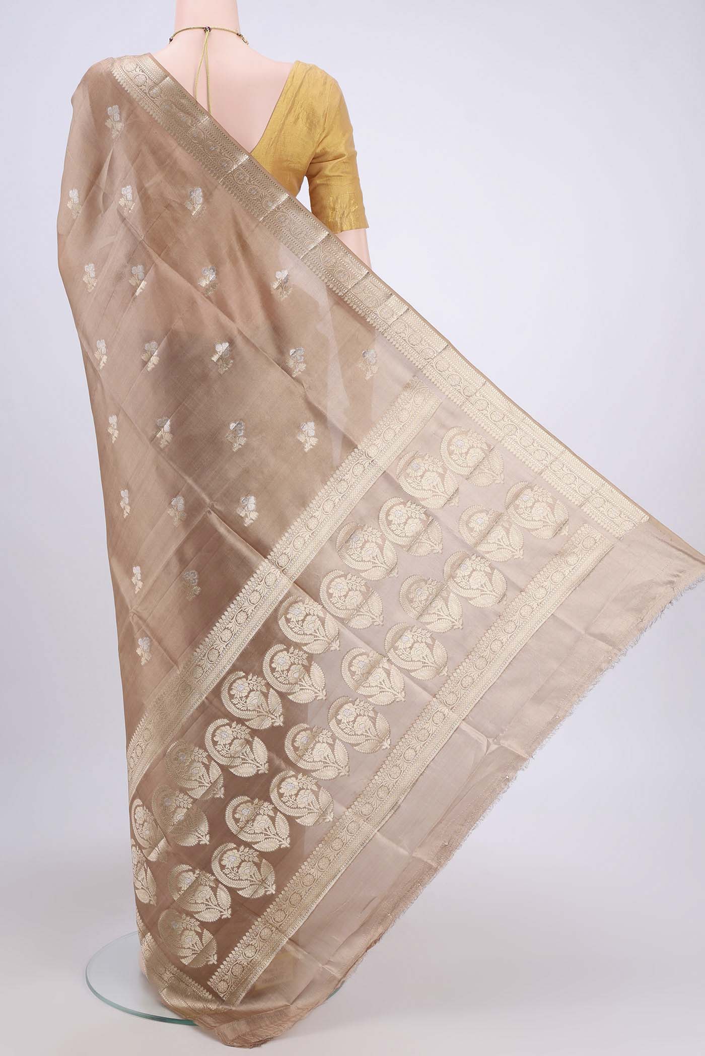 Beige Banarasi Raw Silk Saree - Image 3