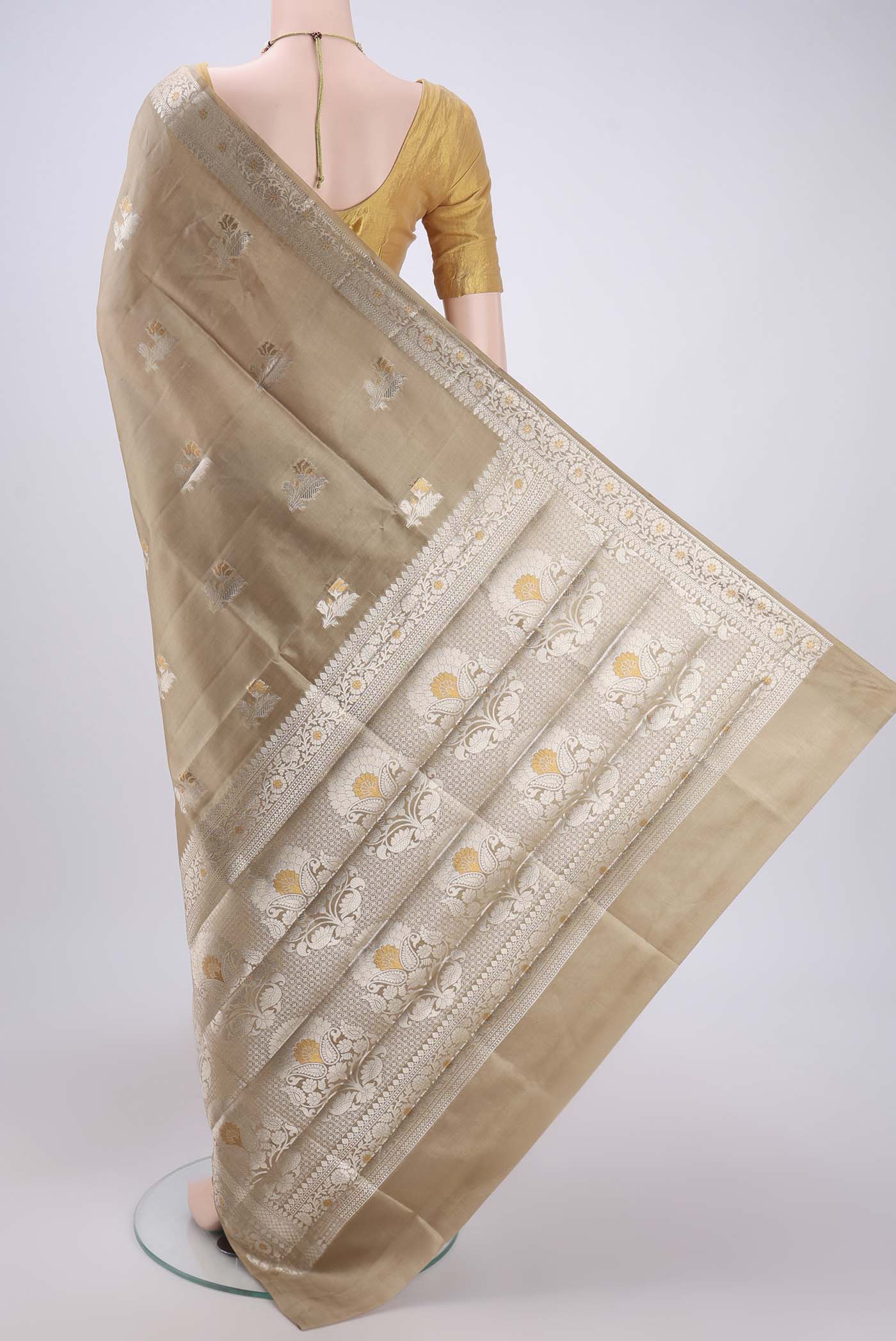 Beige Banarasi Raw Silk Saree - Image 3