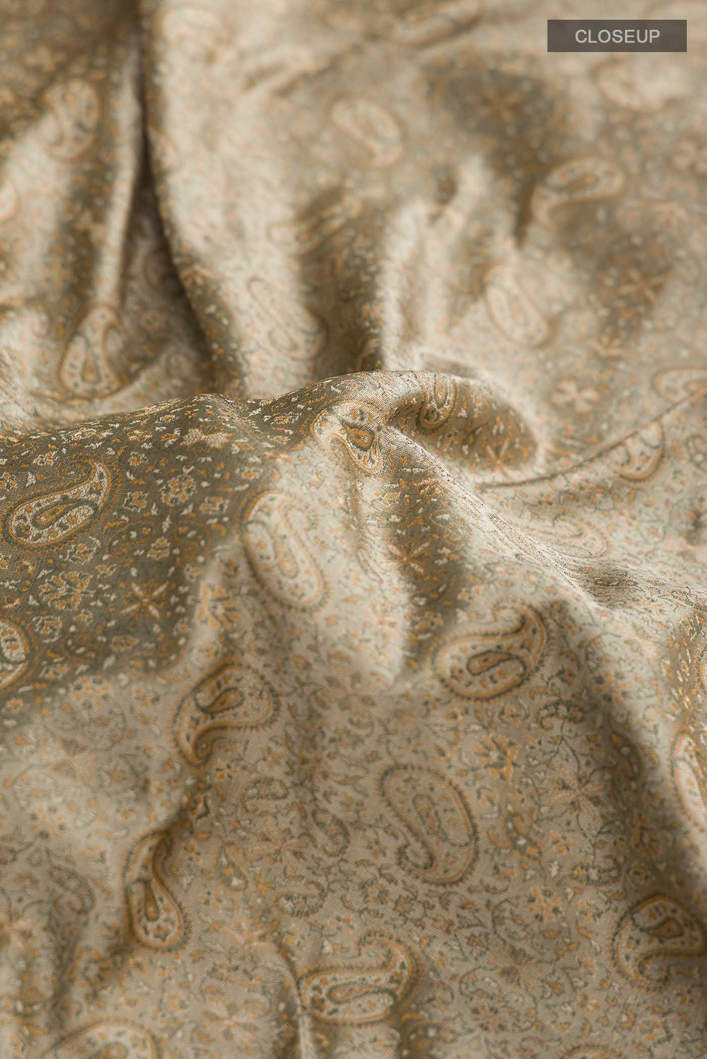 Beige Banarasi Tanchoi Silk Saree - Image 2
