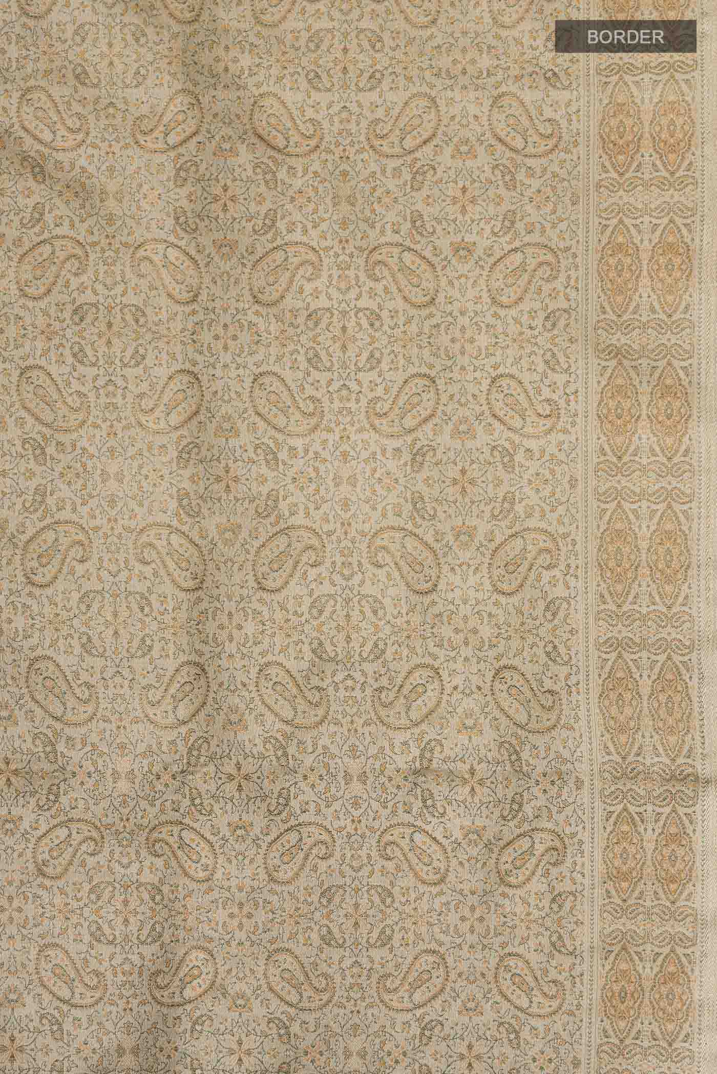 Beige Banarasi Tanchoi Silk Saree - Image 3