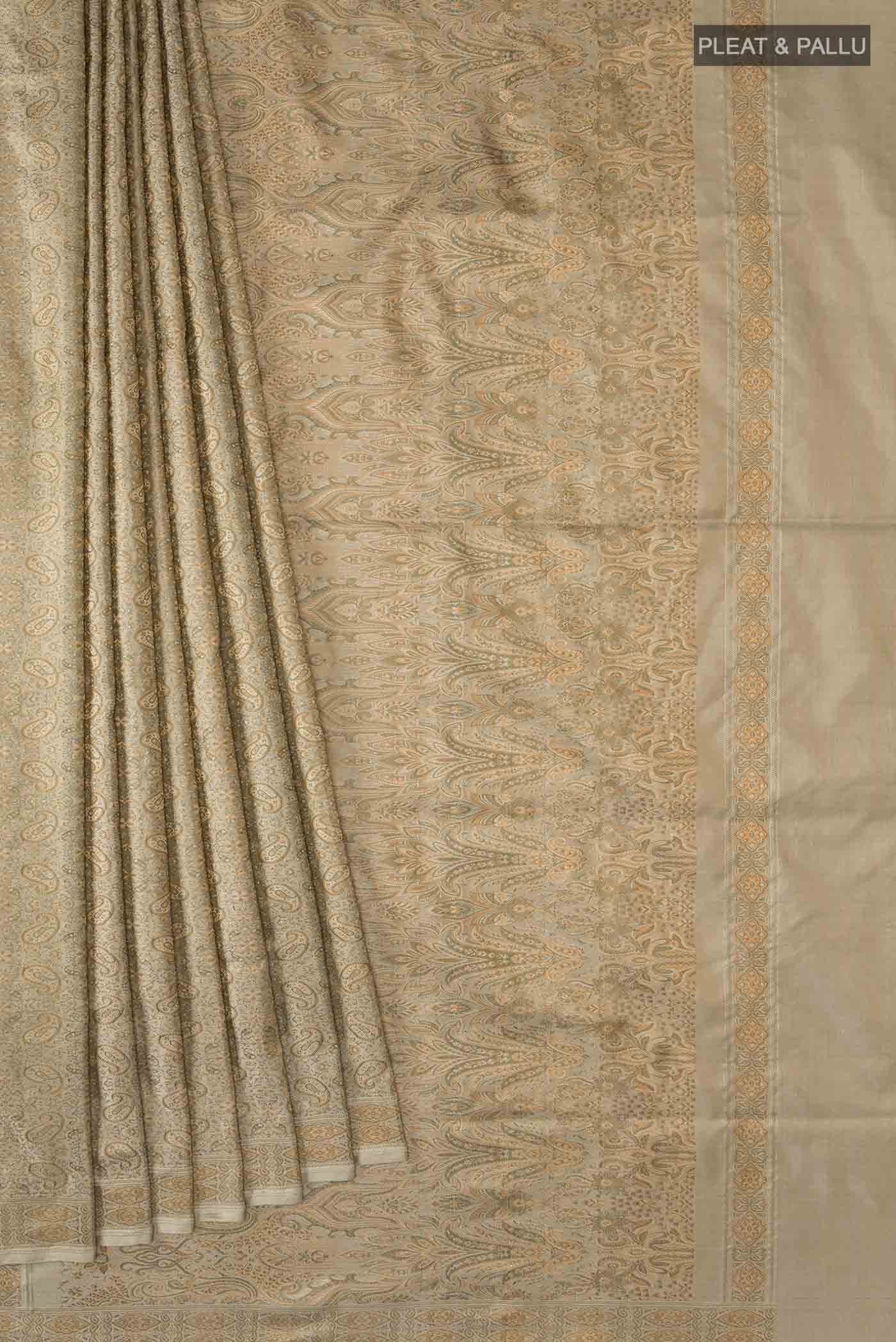 Beige Banarasi Tanchoi Silk Saree - Image 4