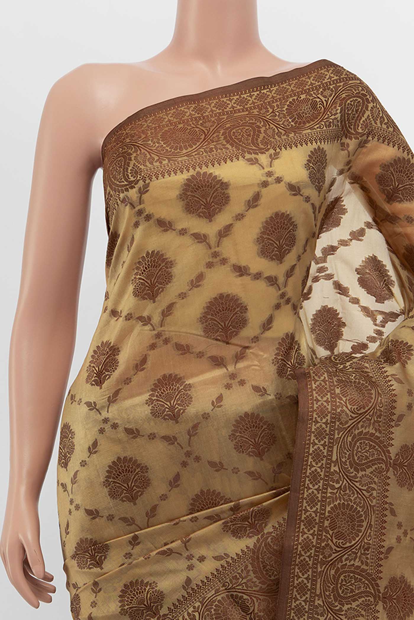 Beige Banarasi Tussar Silk Saree - Image 2