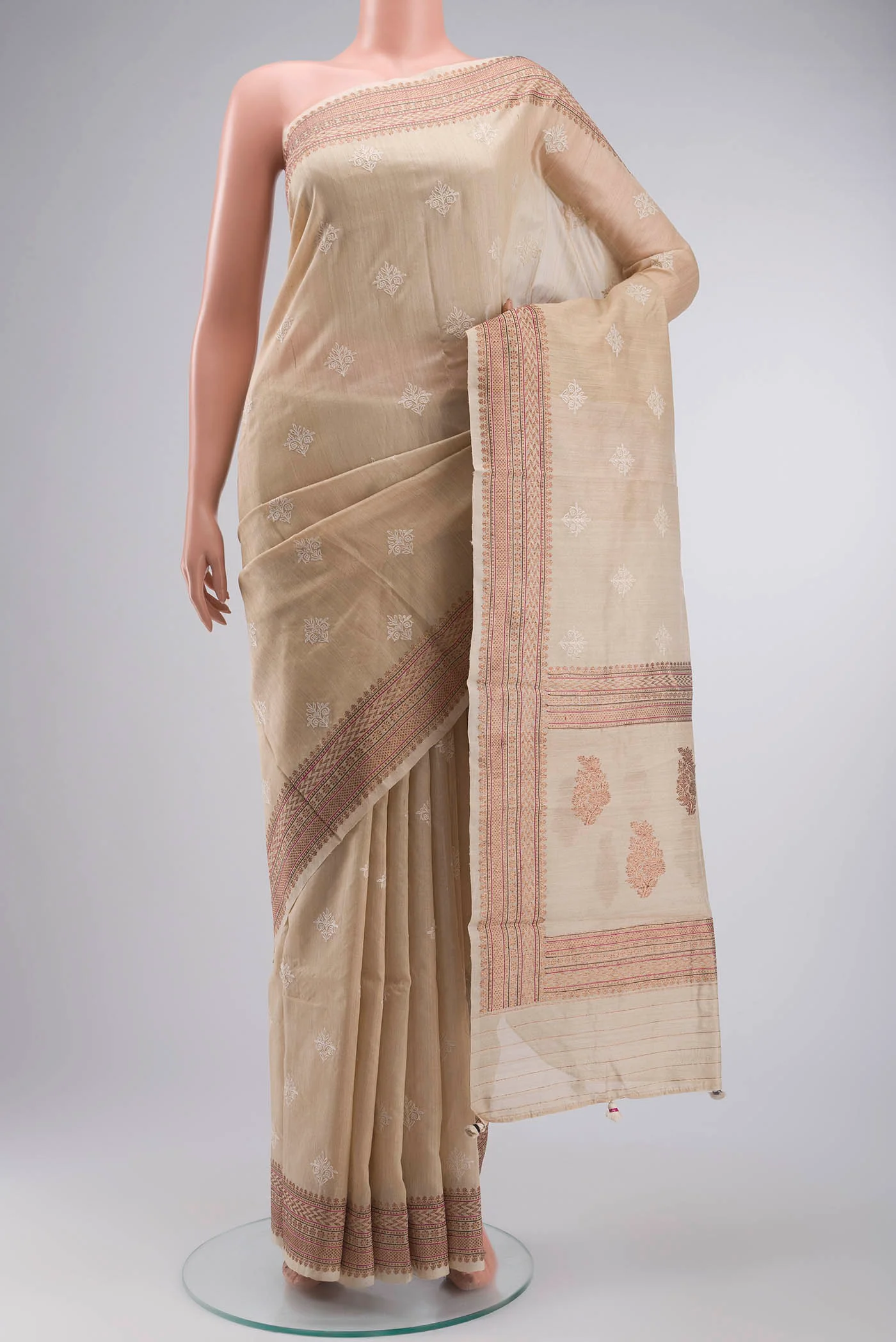 Beige Bhagalpuri Tussar Silk Saree