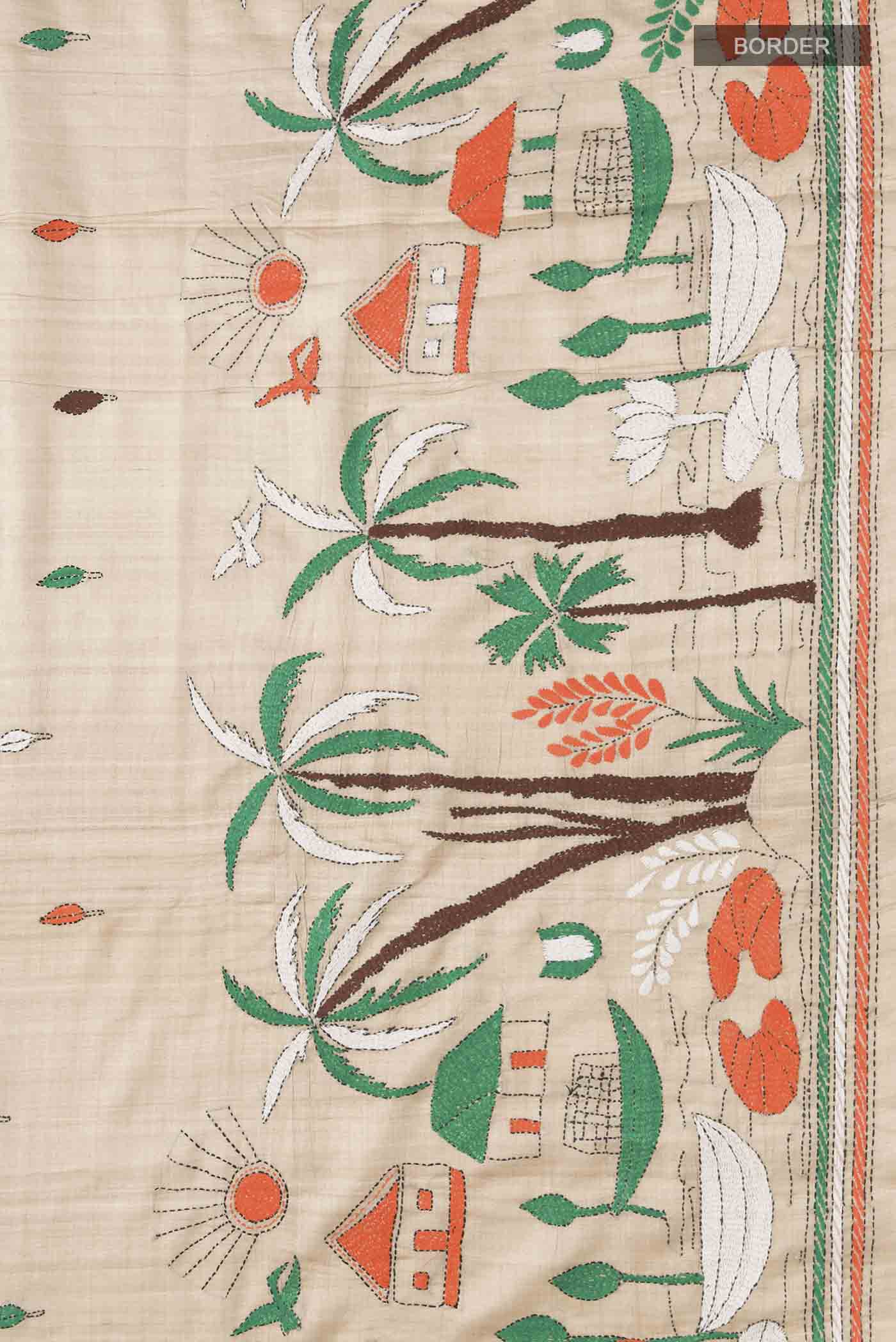 Beige Bhagalpuri Tussar Silk Saree - Image 3