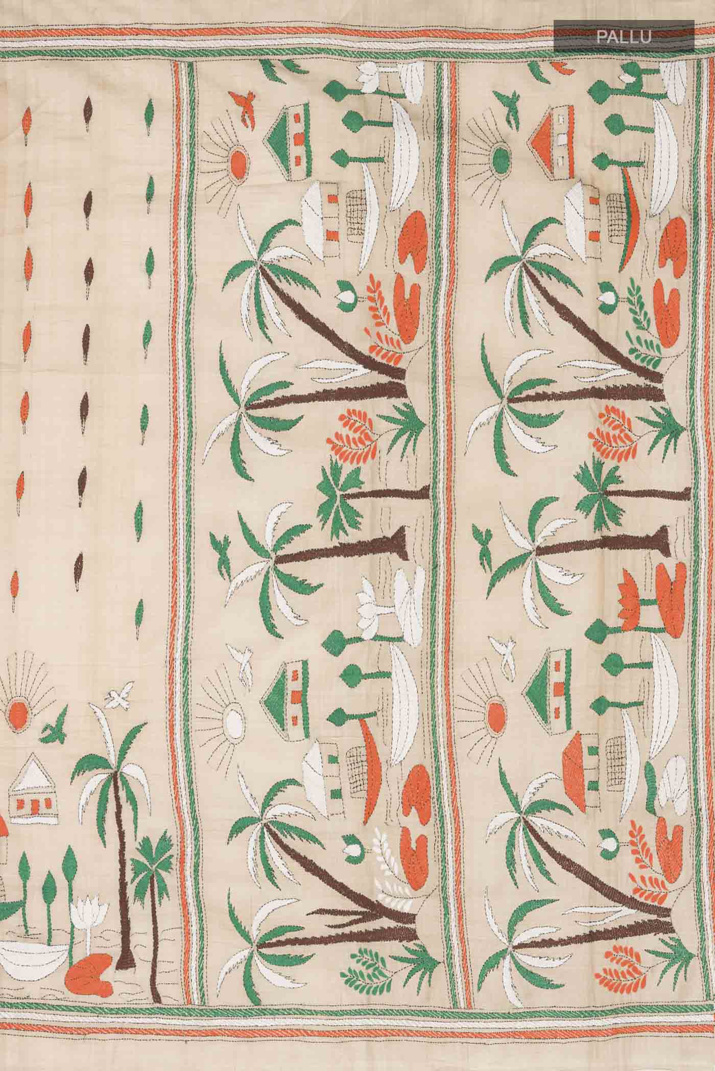 Beige Bhagalpuri Tussar Silk Saree - Image 7