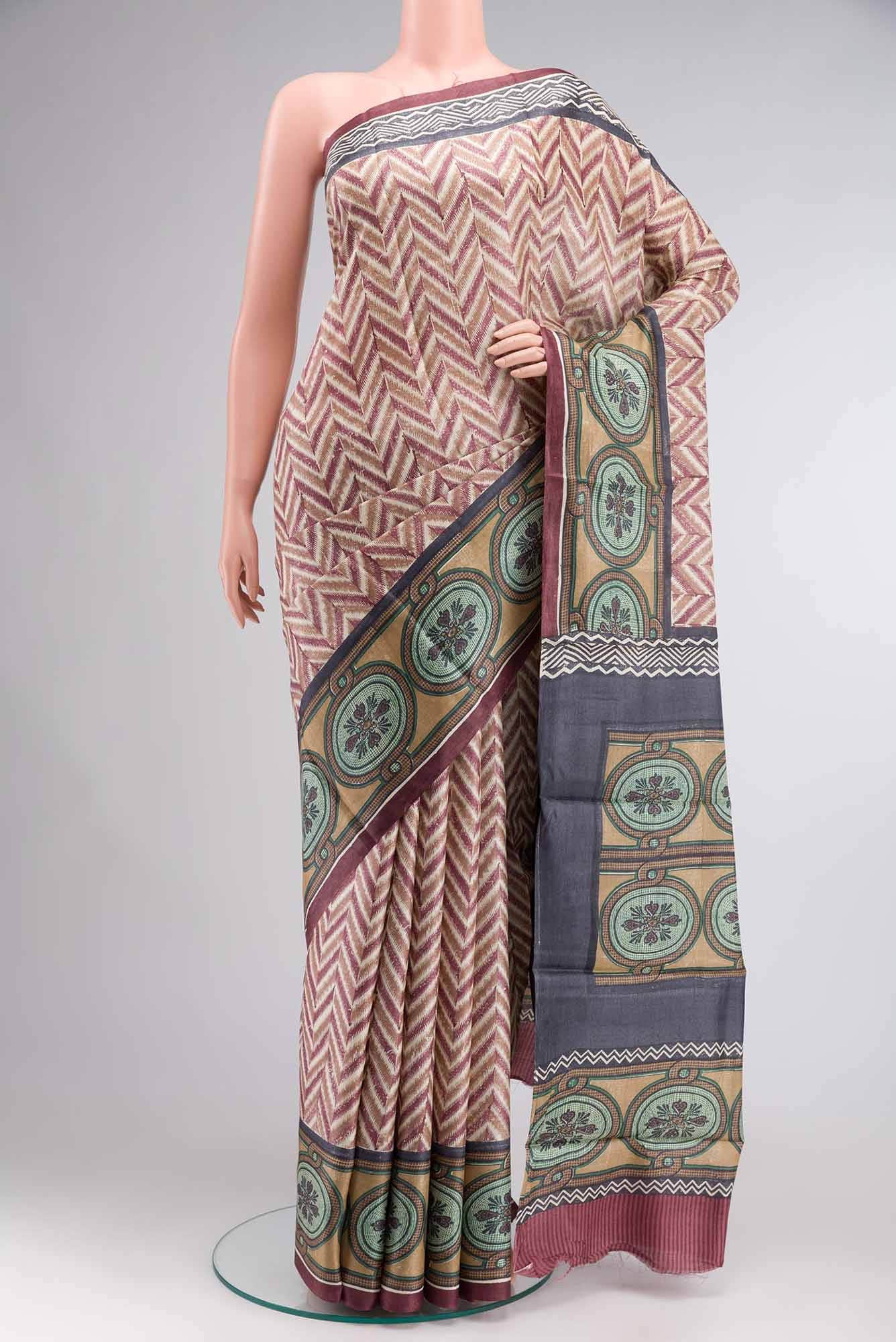 Beige Bhagalpuri Tussar Silk Saree - Image 6