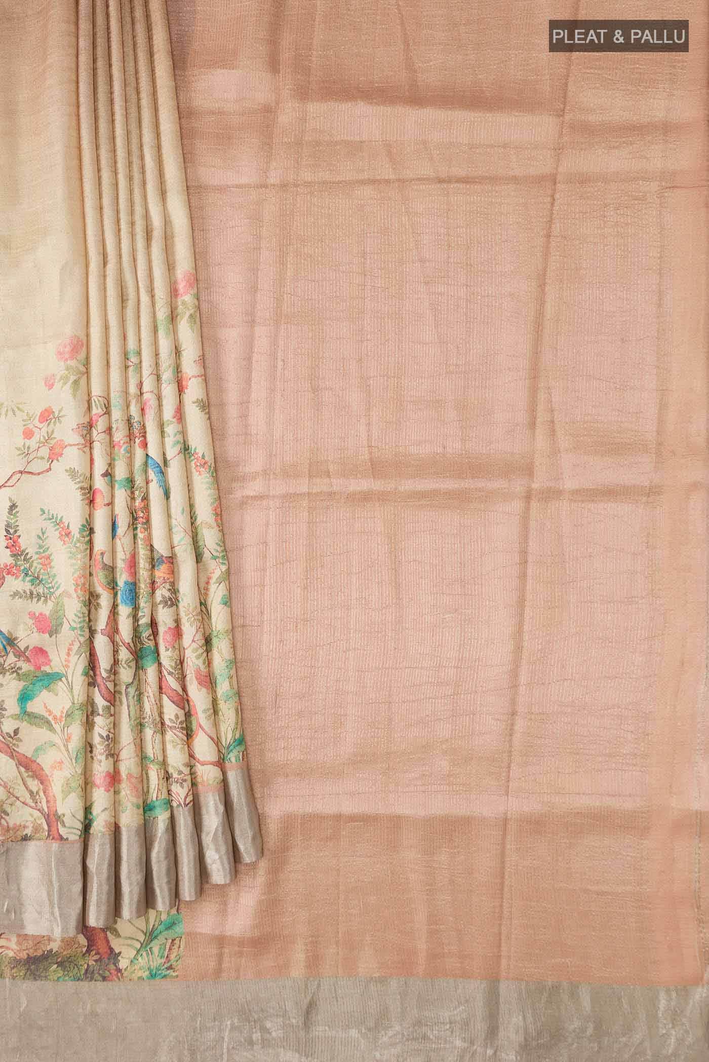 Beige Bhagalpuri Tussar Silk Saree - Image 2