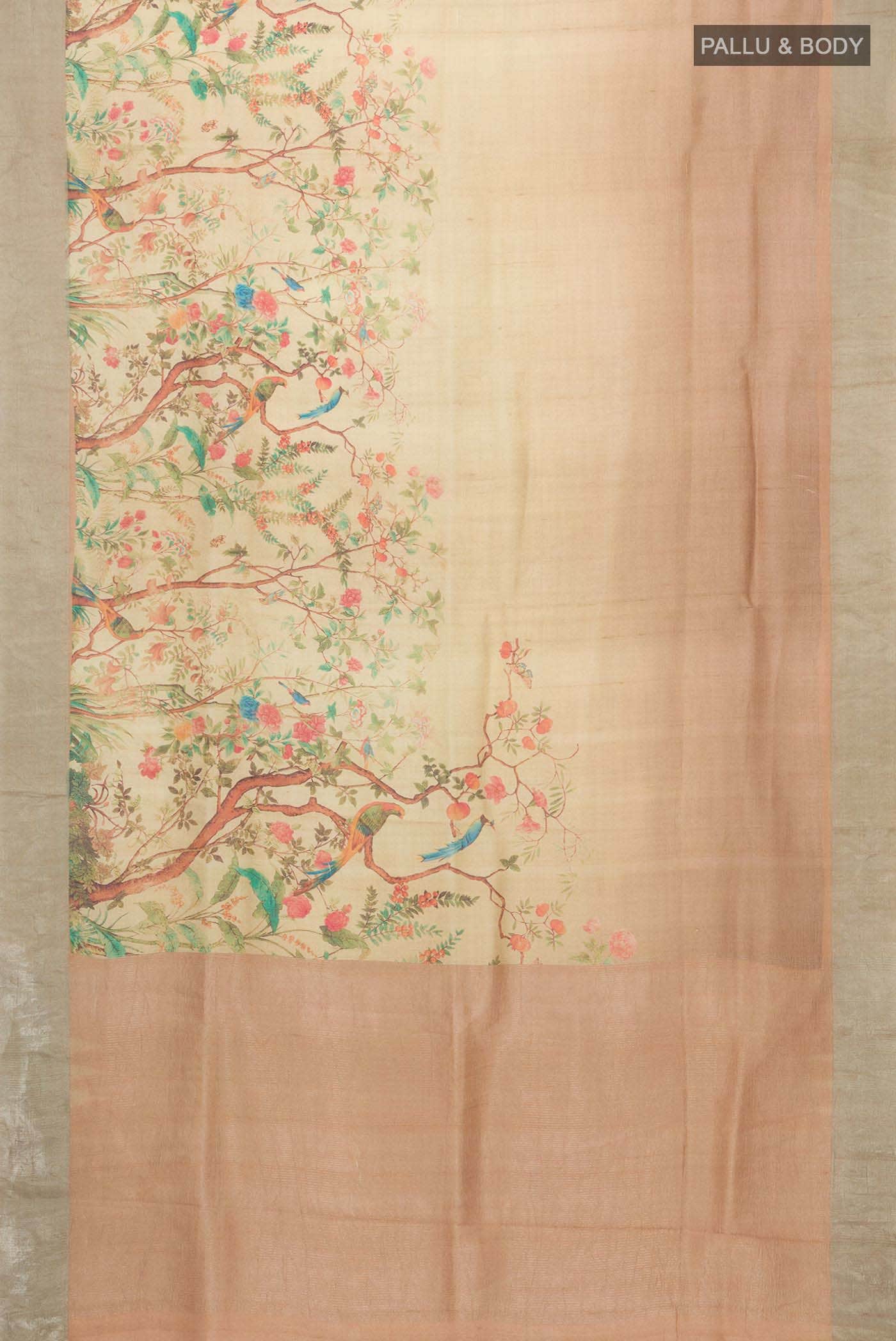 Beige Bhagalpuri Tussar Silk Saree - Image 4