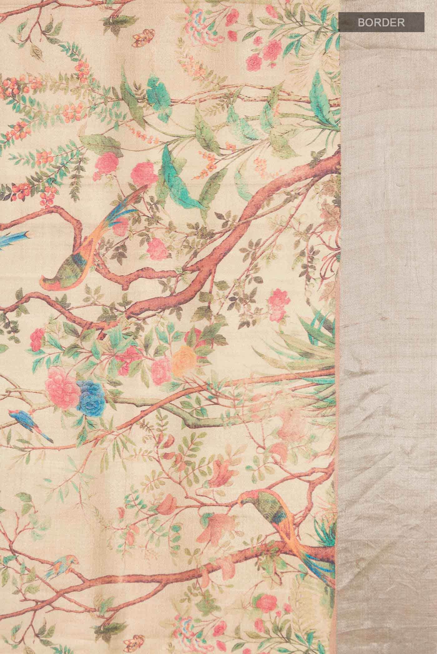 Beige Bhagalpuri Tussar Silk Saree - Image 5