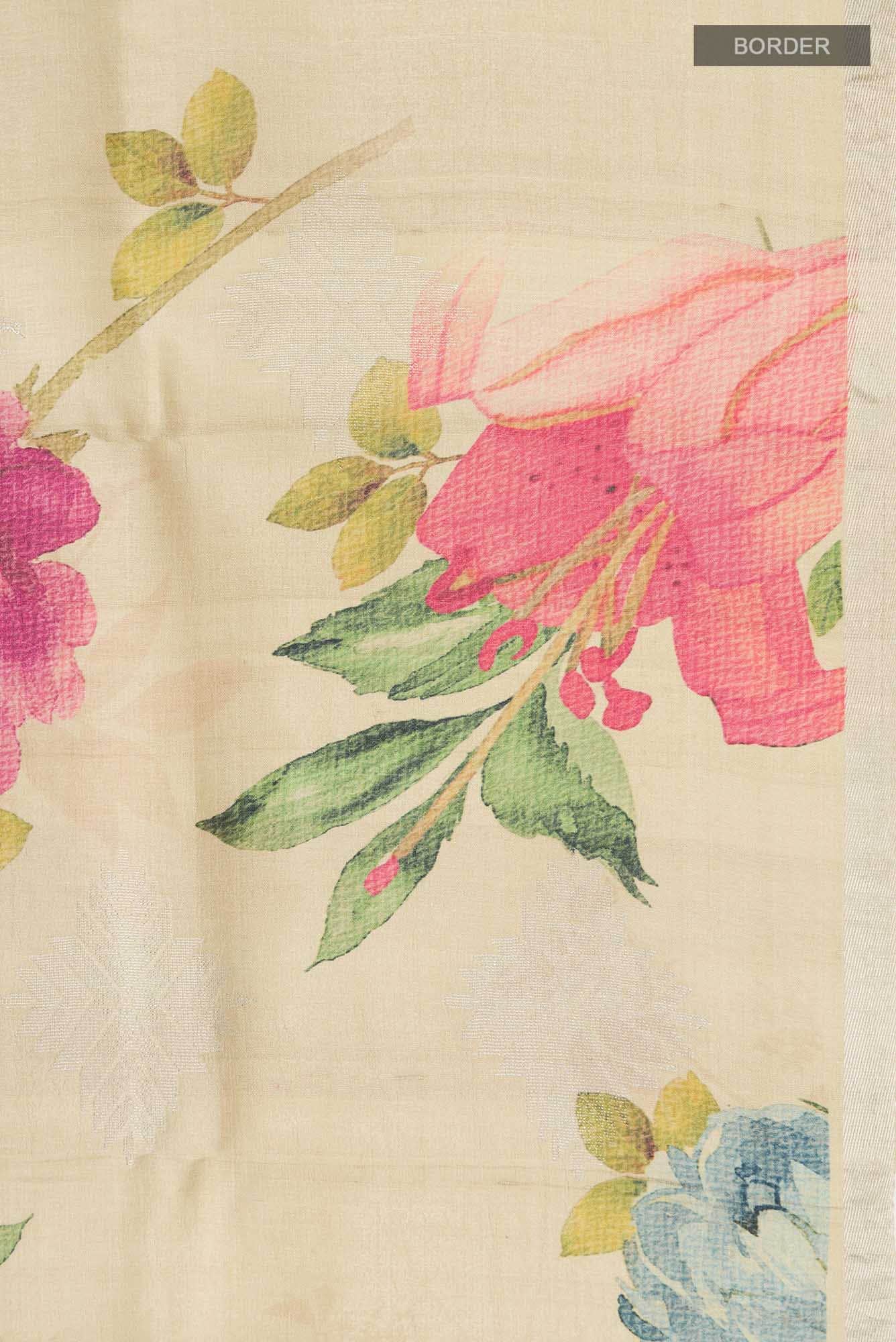 Beige Bhagalpuri Tussar Silk Saree - Image 5